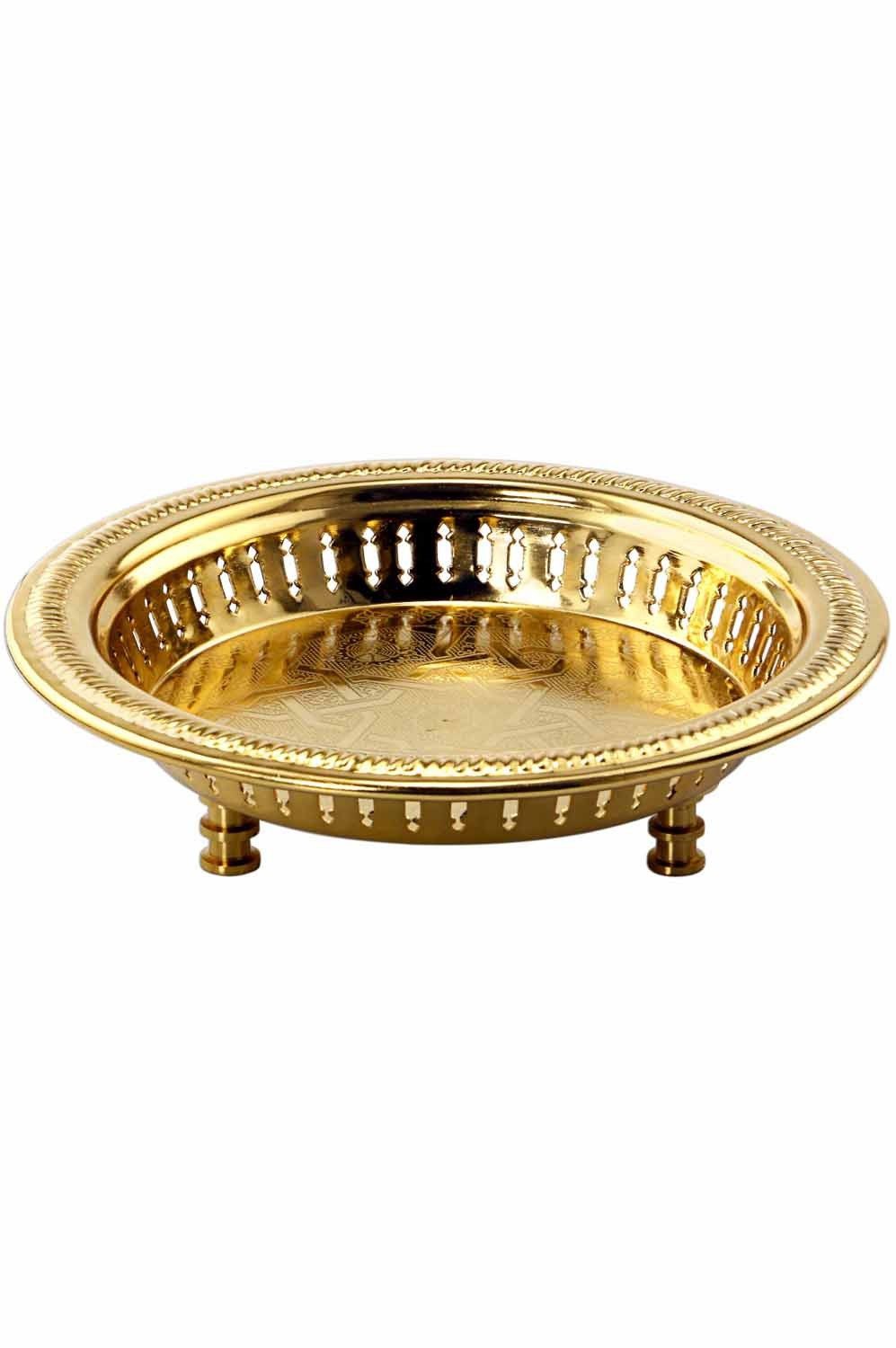 Marrakesch Orient & Mediterran Interior Dekotablett Bandeja Juman, de metal, en color dorado, elaboración artesanal, 27 cm (1 St), Handarbeit