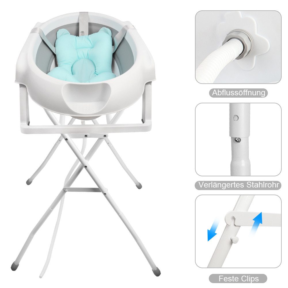 JEOBEST Babybadewanne Baby Badewanne mit Gestell, Baby Wanne mit Badematte, Faltbare, (Baby Pflegeset für Neugeborene), Babywanne, Sitz, Ständer, Abfluss