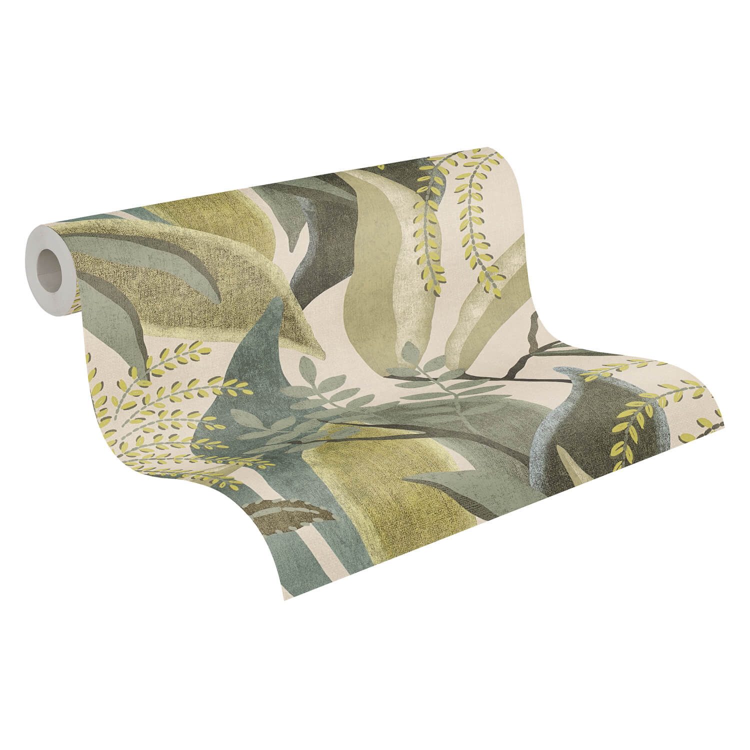 Profhome Vliestapete 791864-GU Natur Tapete Blumen matt creme oliv-grün, geprägt, (1 Rolle, 5,33 qm), heißgeprägte Vliestapete, grün
