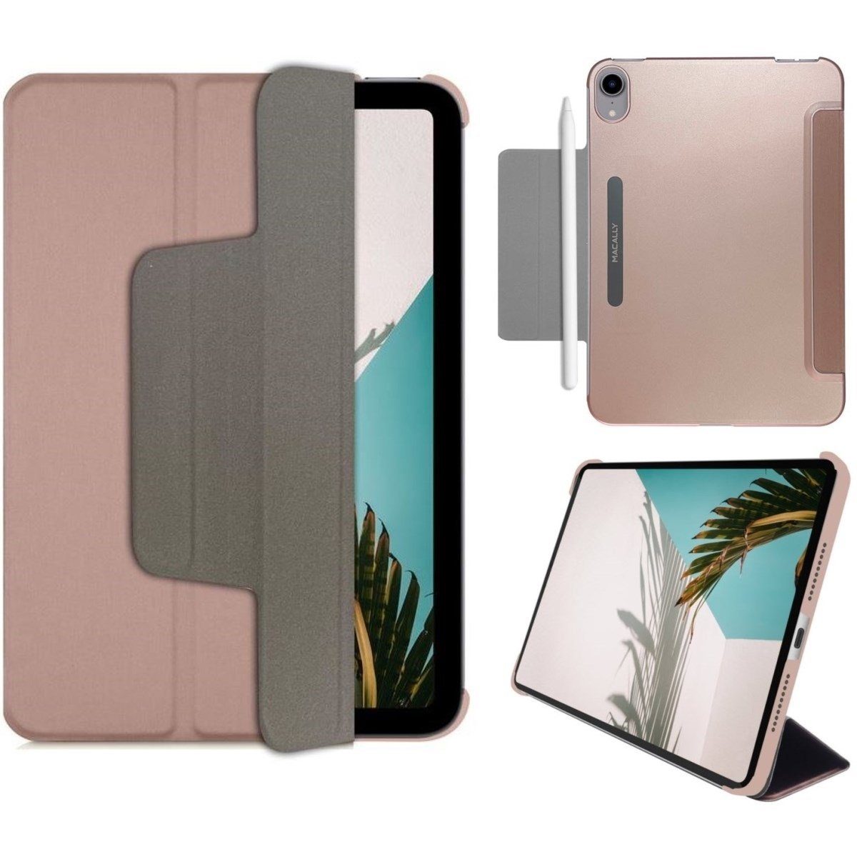 Macally Tablet-Hülle Smart Case Tasche Book-Stand Cover Hülle Rose, Standfunktion Magnet-Verschluss für Apple iPad mini 7 2024 6 2021 8,3"