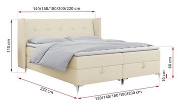 MKS MEBLE Boxspringbett LONEDO, Polsterbett mit Bettkasten und Kopfstütze, Modern Stauraumbett