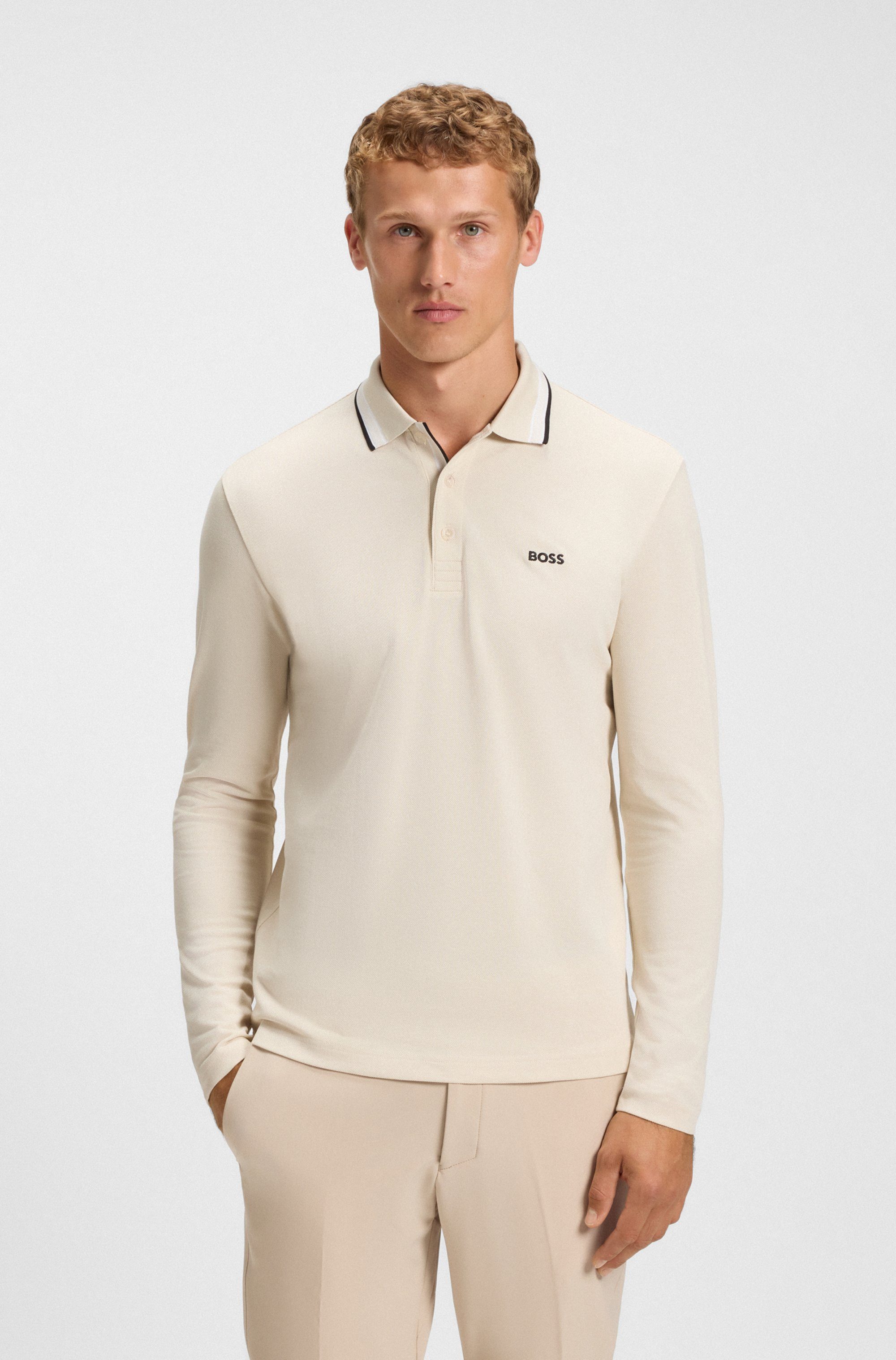 BOSS GREEN Langarm-Poloshirt Plisy mit Streifen günstig online kaufen