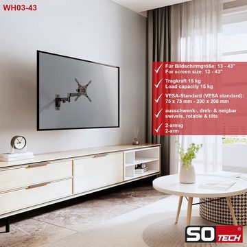 SO-TECH® zweiarmige drehbare neigbare ausschwenkbare TV Halterung 13-43 Zoll TV-Wandhalterung, (ideal für Caravan und Wohnmobil, inkl. Befestigungsmaterial)