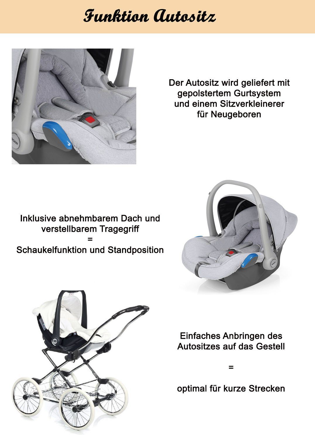 Roan - Teile Autositz Designs Kombi-Kinderwagen in (P-195) Marita in 1 4 3 inkl. 13 - Grau