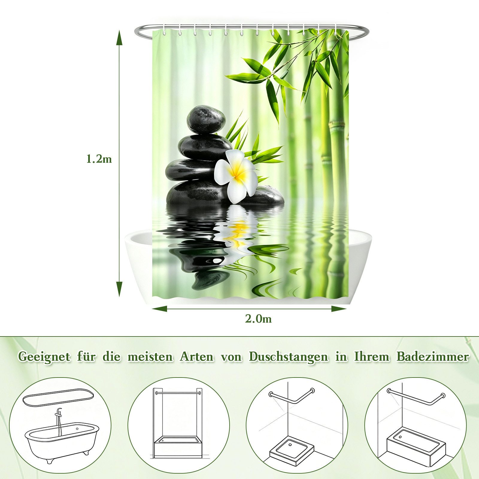 M&W DAS DESIGN Duschvorhang 180x200cm Shower curtains Anti schimmel Waschbar Breite 180 cm – Bild 3 von 5