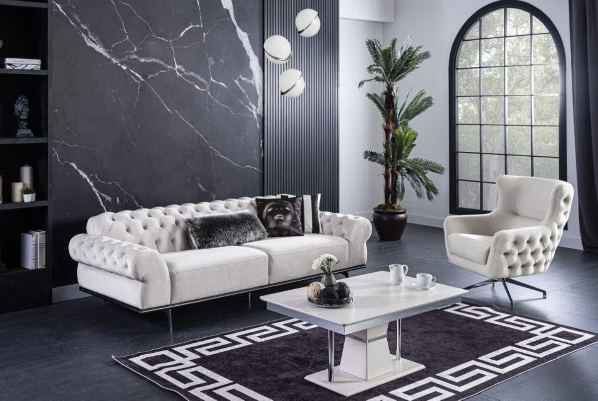 Casa Padrino Couchtisch Luxus cm Luxus / Möbel - Grau Deco Silber x / - 47 Weiß H. 102 Rechteckiger 70 Wohnzimmertisch x Couchtisch Art