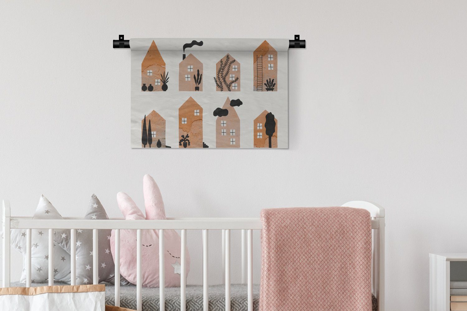 Wandbehang, Wanddeko - Kinderzimmer Orange, - Wanddekoobjekt Schlafzimmer, Kleid, Farbe MuchoWow - Kinder Zuhause Wohnzimmer, Mond - für