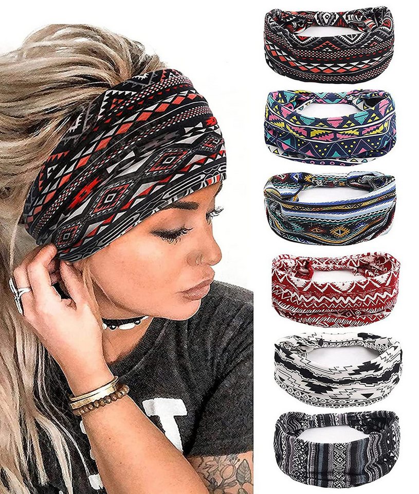 Zaewry Haargummi Haarband Damen Stirnband Damen 6er Pack, 15cm Extra Breit, 6-tlg., Haarbänder Dünn, Elastische Kopftuch Weiche Mehrfarbig Headband
