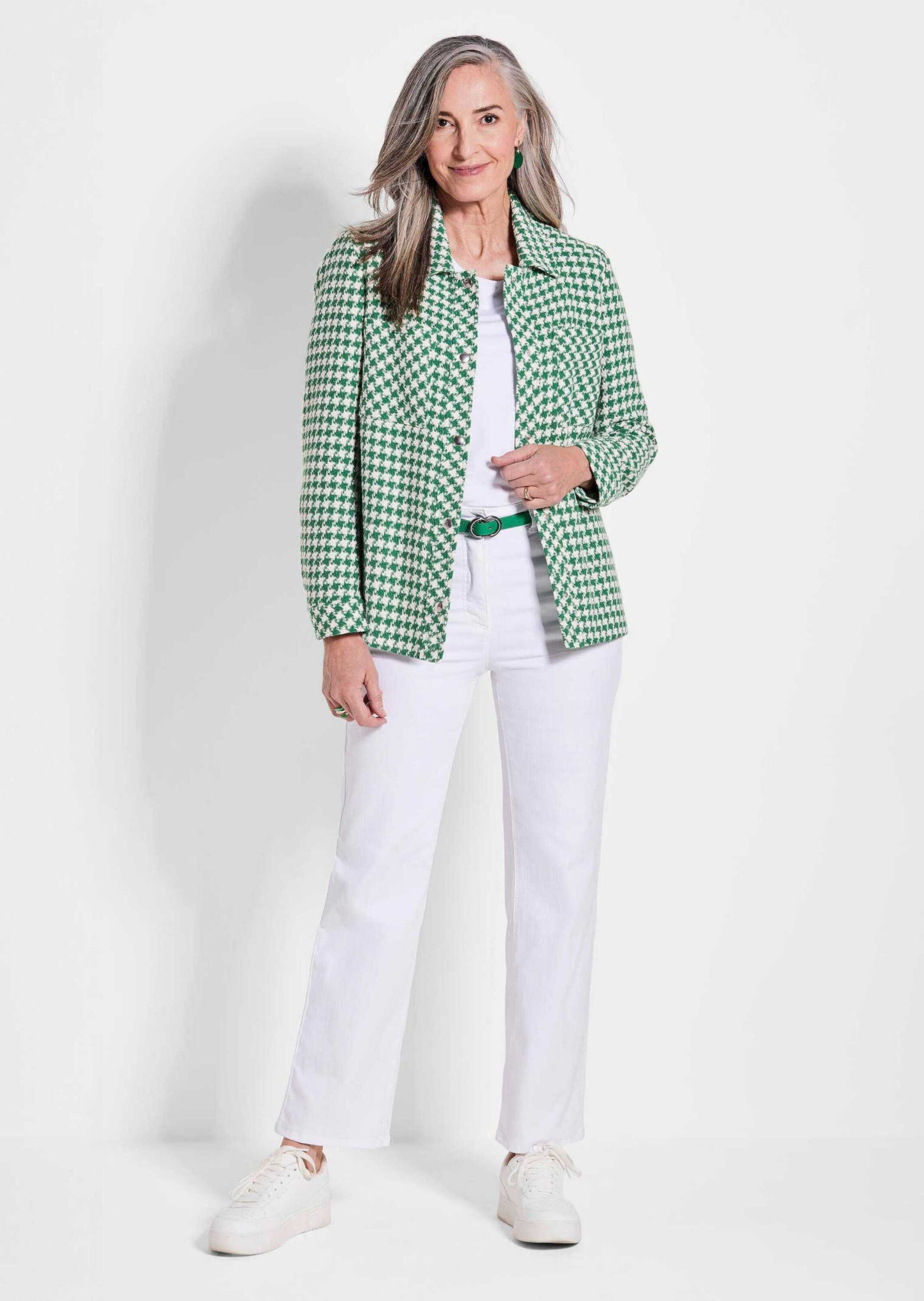 GOLDNER Jerseyblazer Blazer mit Hahnentrittmuster Langarm Damenblazer, klassisch, gemustert, Baumwollmix