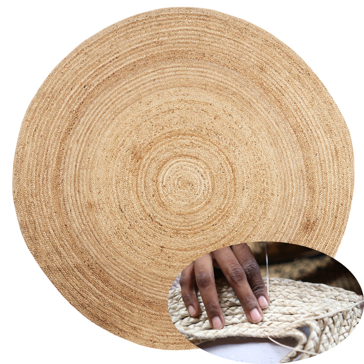 Marrakesch Orient & Mediterran Interior Teppich Runder Jute-Teppich Abril handgefertigt Outdoor in Natur 200 cm Deko, Höhe: 1 mm, Handarbeit