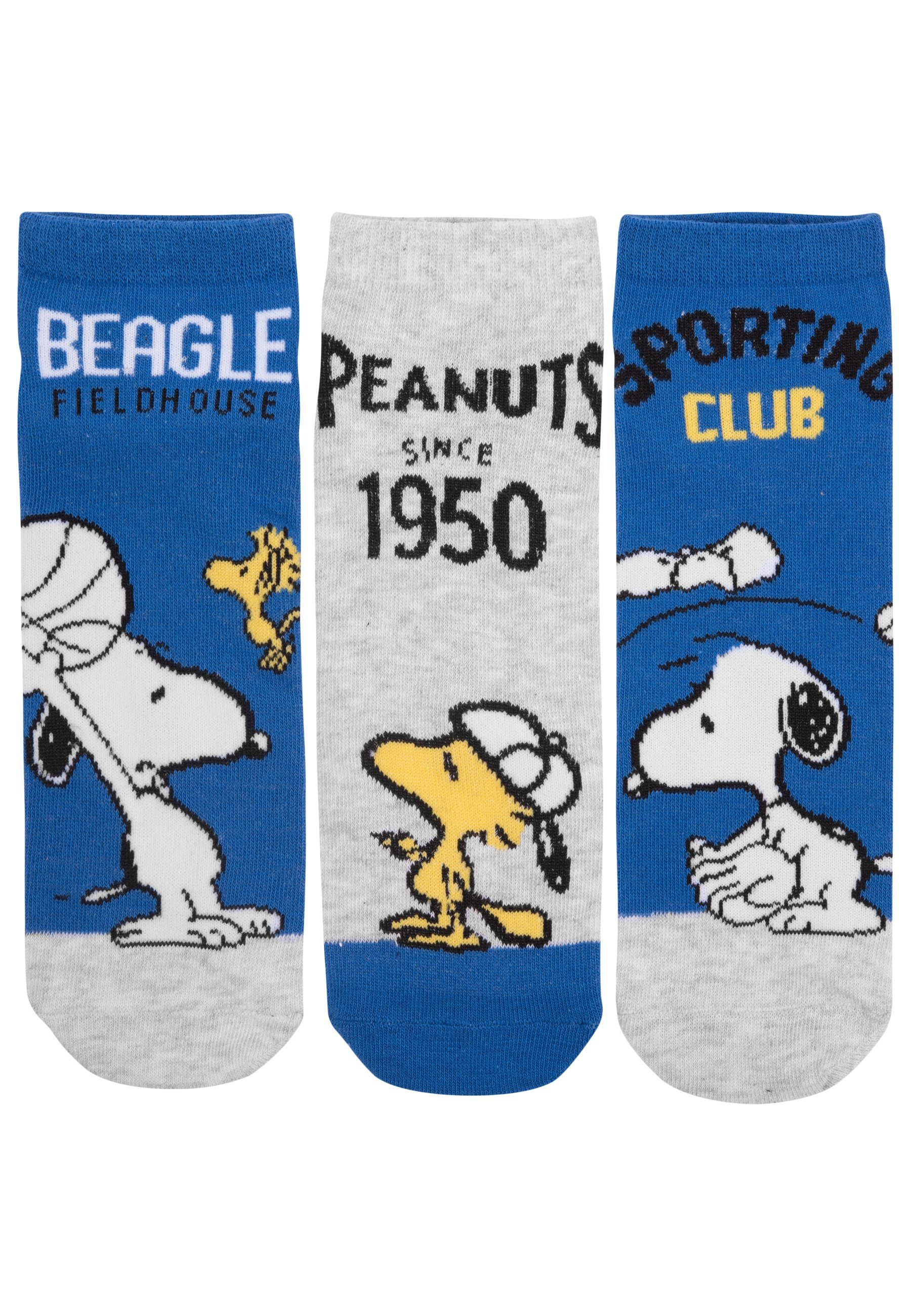 Blau/Grau United (3er Labels® The Damen Peanuts Snoopy - Socken Socken für Pack)