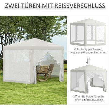 Outsunny Pavillon, mit 6 Seitenteilen, (Gartenzelt, Festzelt), Polyester Metall Creme