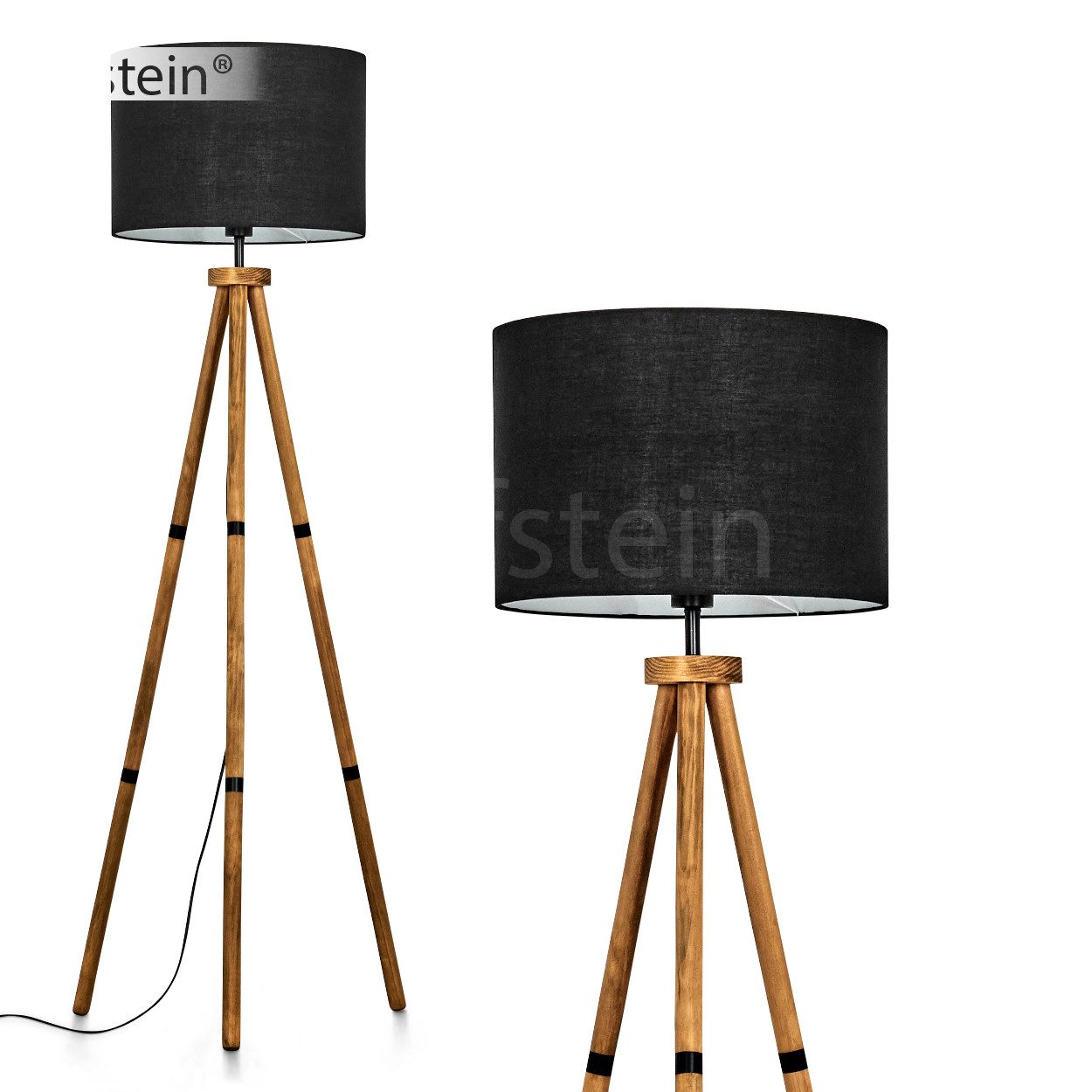 Stehlampe Stehlampe aus Holz/Stoff in Naturfarben/Schwarz/Weiß