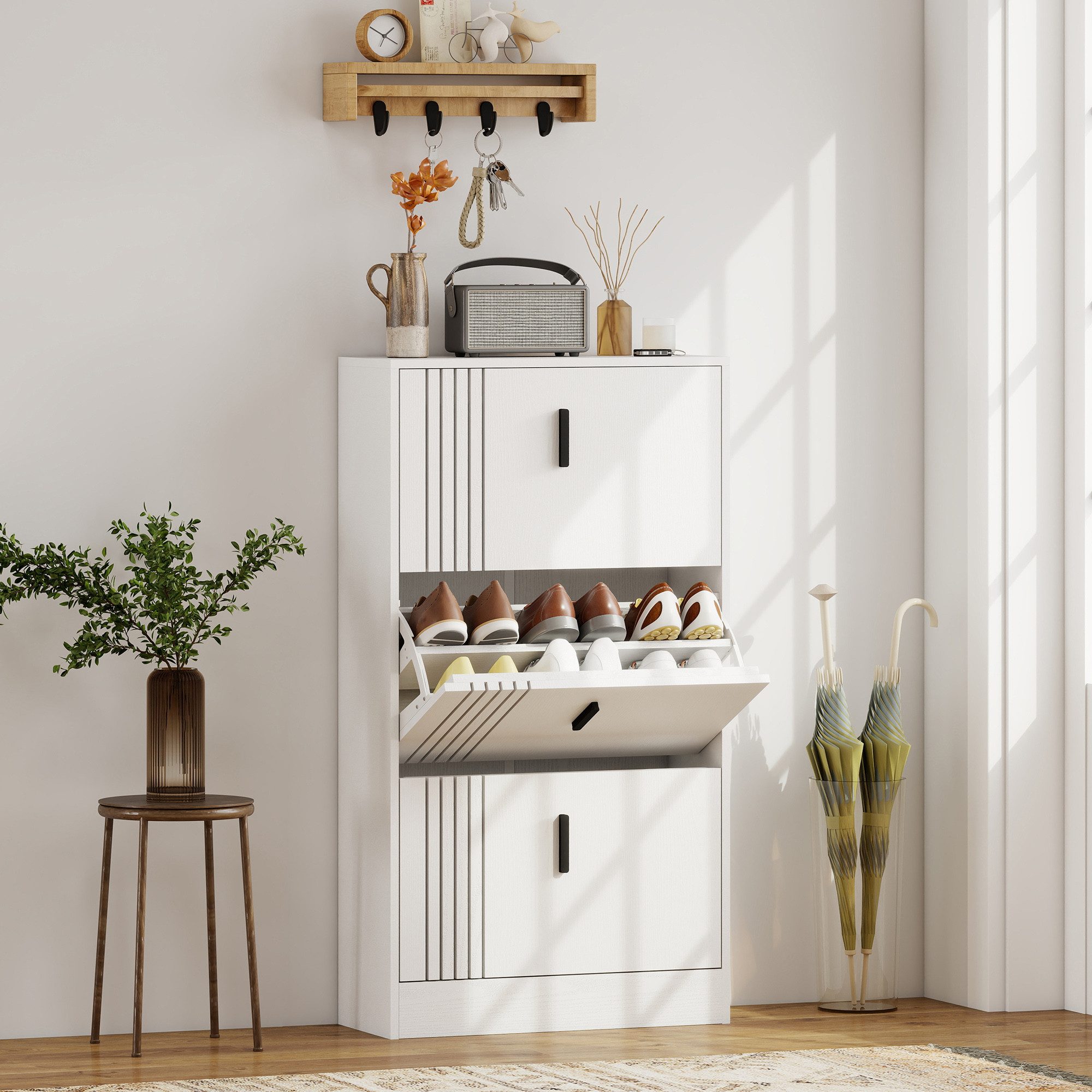 HOMCOM Schuhkipper Schuhschrank mit 3 Klappen (Set, 1 St., 1 Schuhschrank), 3 Klappen, bis 18 Paar, Kippschutz