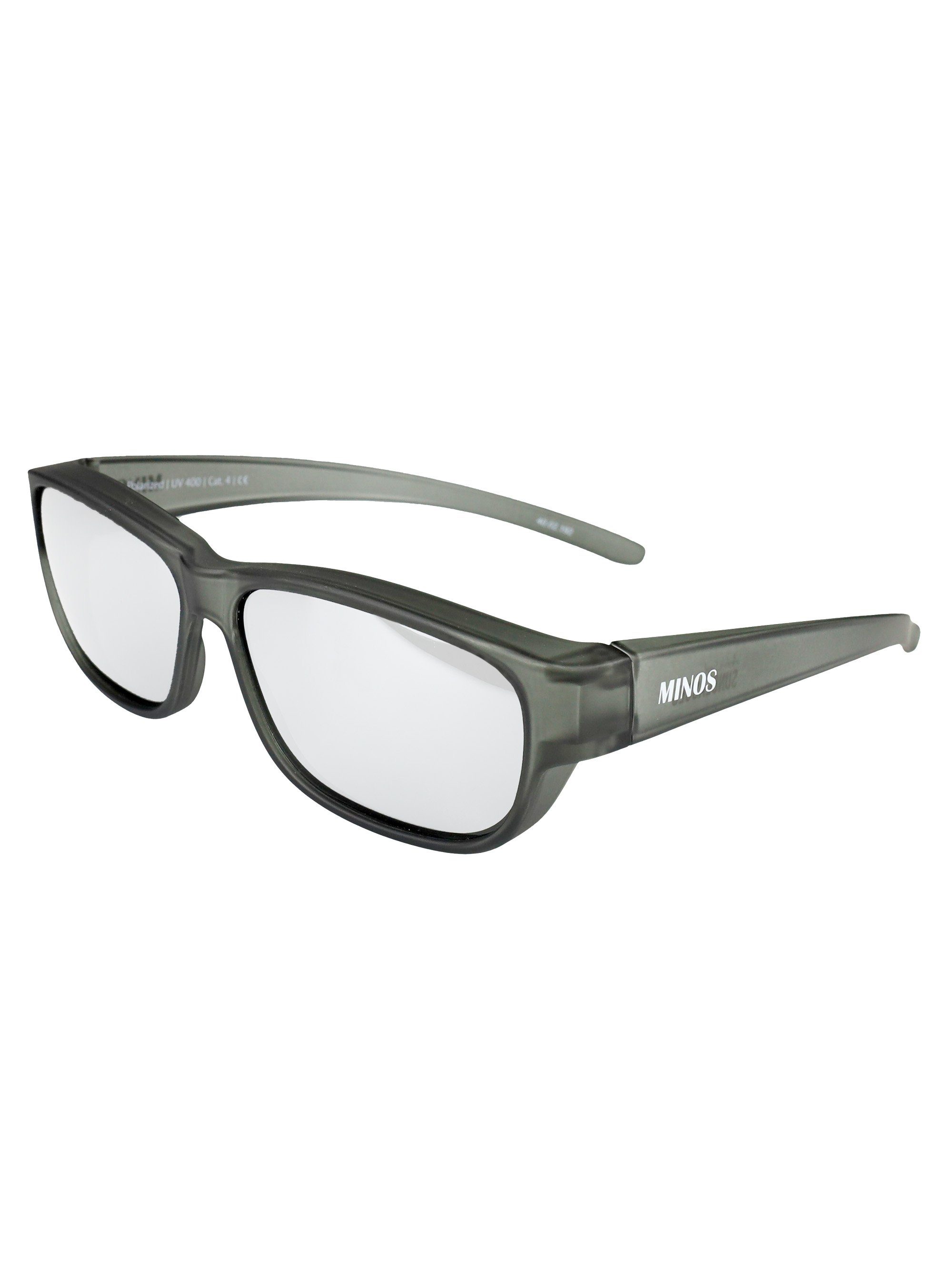 und Minos Sonnenbrille SUNGLASSES (inklusive Überziehsonnenbrille verspiegelt ActiveSol Brillenputztuch) Schiebebox schwarz