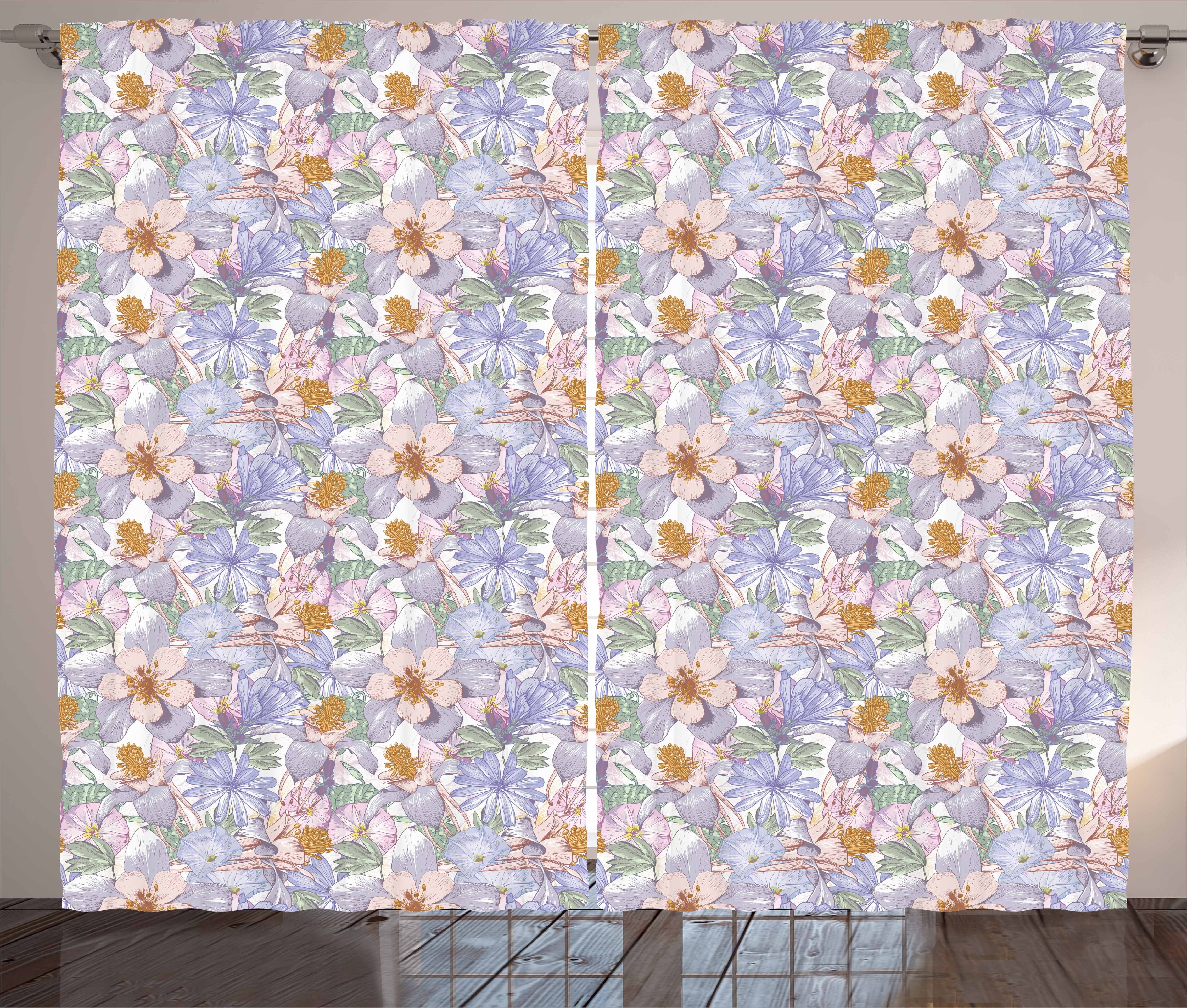 Gardine Schlafzimmer Kräuselband Vorhang mit Schlaufen und Haken, Abakuhaus, Blume Klassische Wildlife-Blüten