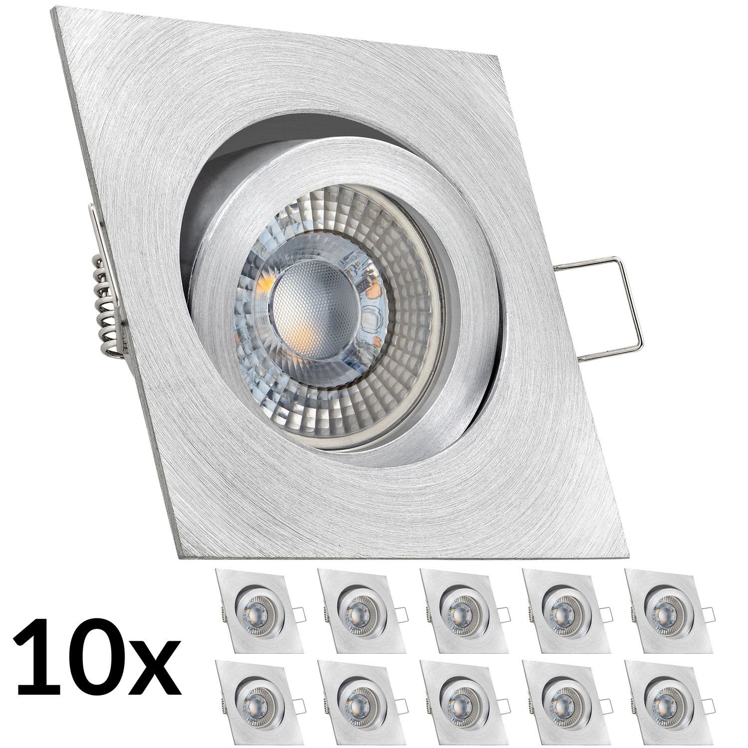 10er RGB natur Einbaustrahler extra LED Set Einbaustrahler LEDANDO aluminium LED mit 3W in flach