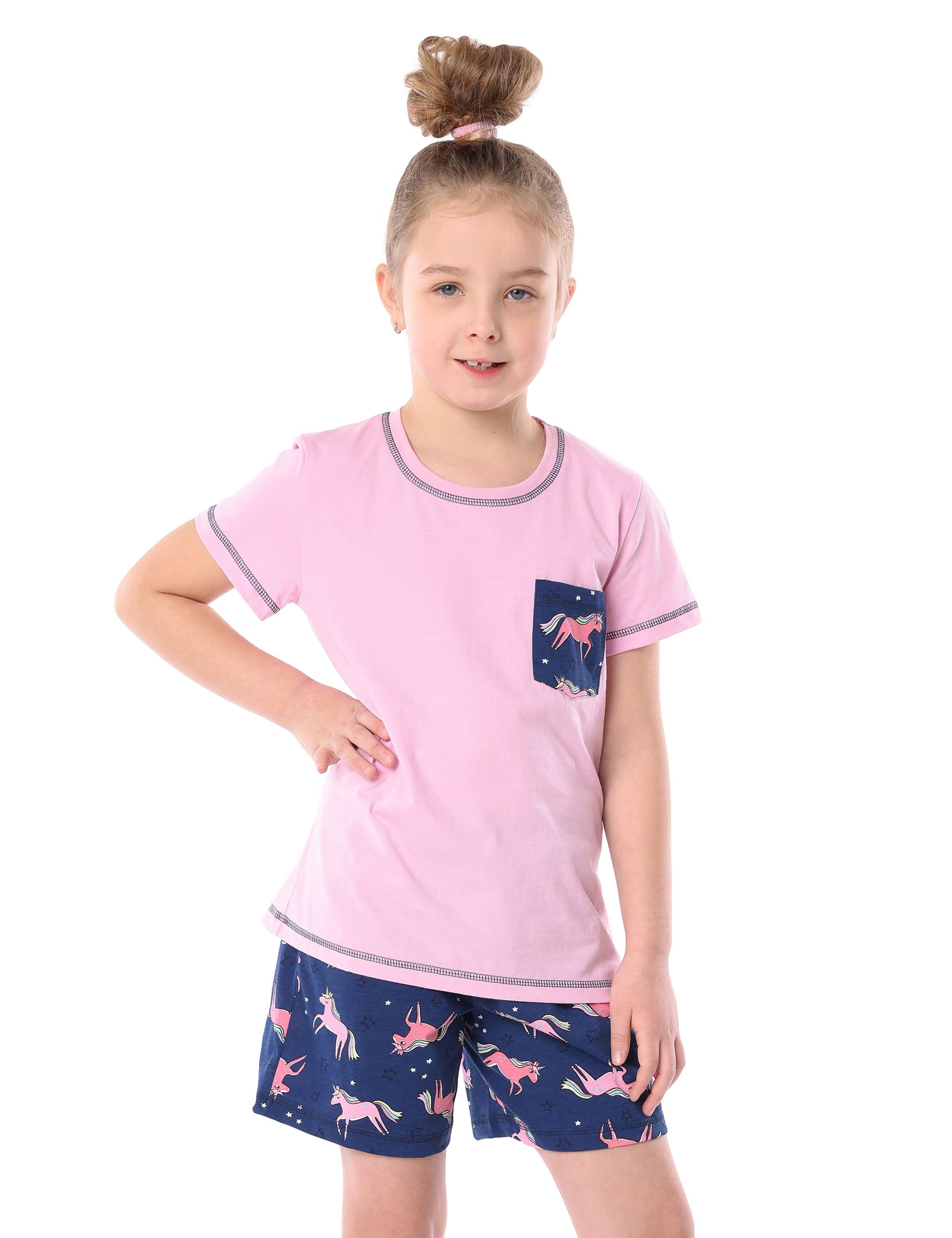 Merry Style MS10-292 Kurz Pyjama Set aus Baumwolle Schlafanzüge Rosa/Einhorn Mädchen Schlafanzug
