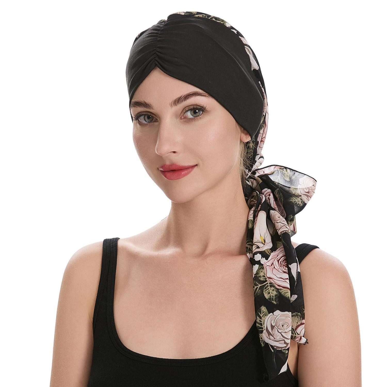LuxusKollektion Turbanmütze Kopftuch Turban Damen Bedruckt Sommer Rosa Schwarz