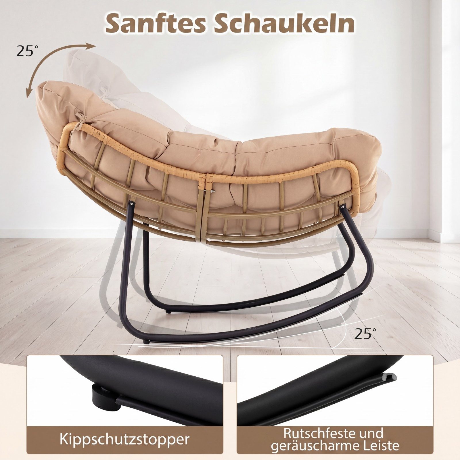COSTWAY Schaukelstuhl (1 St), übergroßer Schaukelsessel mit dickem Kissen