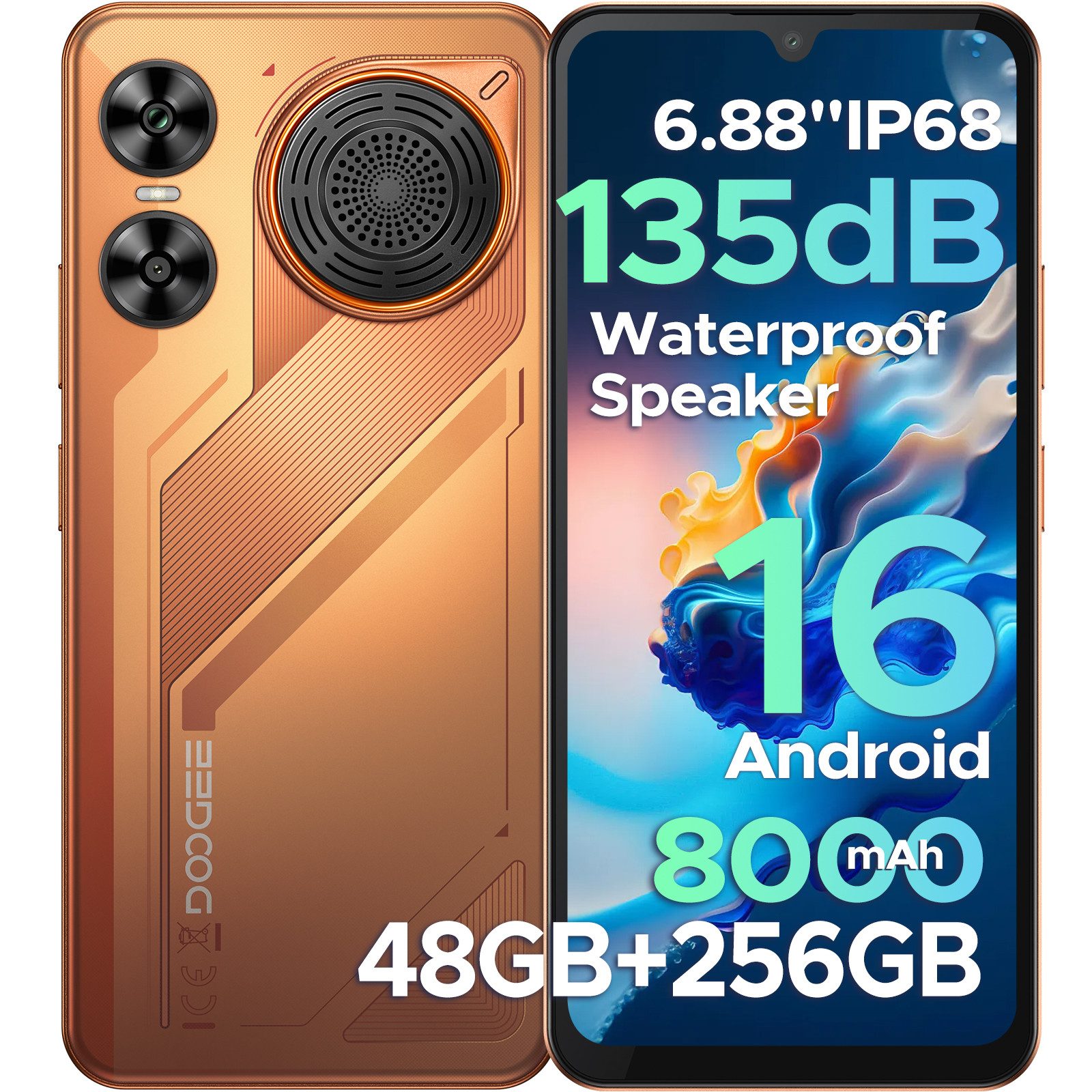 DOOGEE M30 Android 16 Handy,IP68, 6,88" 33W mit Lautsprecher 256GB Smartphone (6.88 Zoll, 256 GB Speicherplatz, 64 MP Kamera, 6+256GB, 2TB, Dual-SIM, 135dB, NFC/Fingerabdruck/Gesichtserkennung)