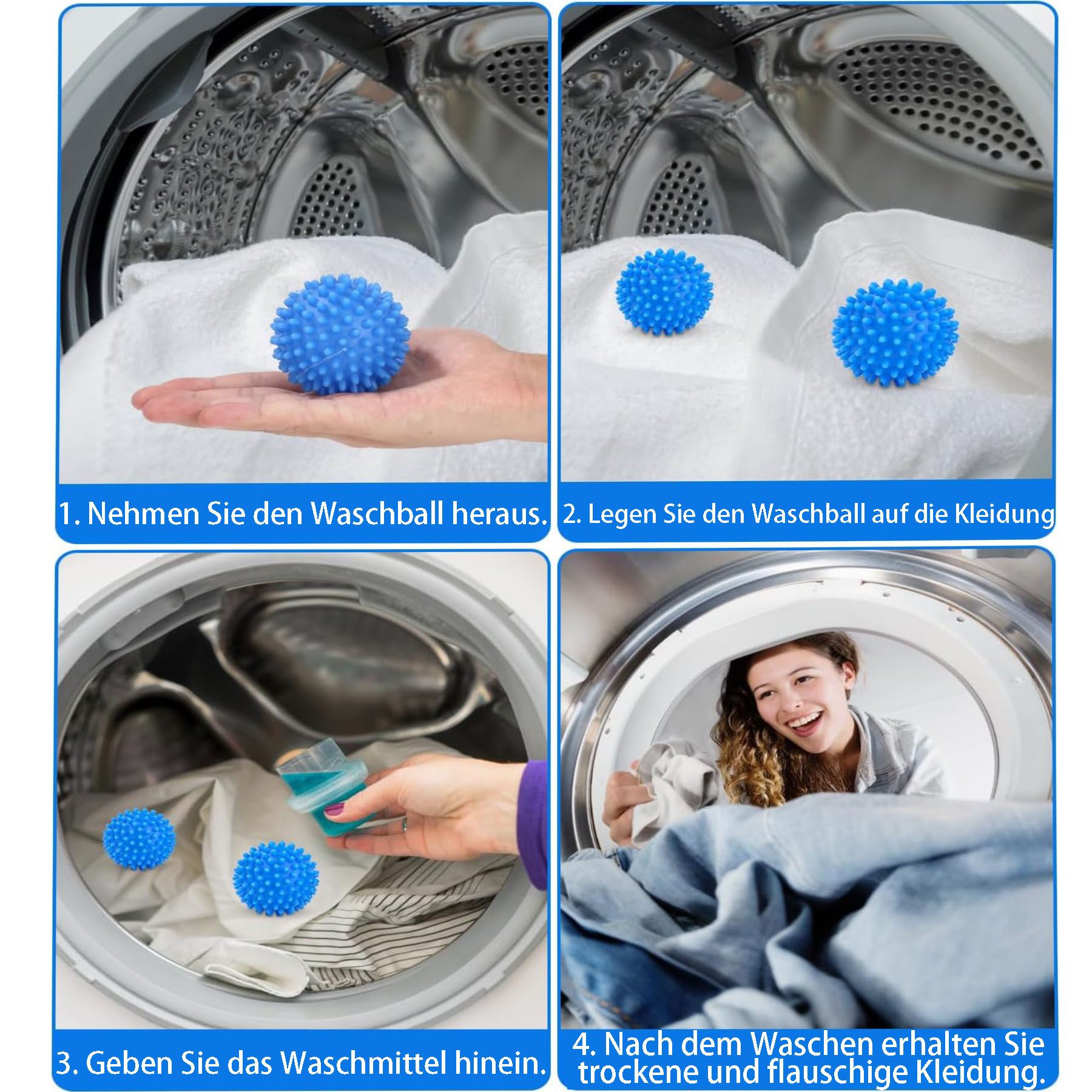 Mutig Trocknerball 4 Stück Trocknerbälle, Wiederverwendbare Dryer Balls (Waschball für waschmaschine, Kugeln für Flauschigere Wäsche, 4-St., Trocknerbälle, Trocknerbälle für Wäschetrockner), für Heim Kleidung Reinigung