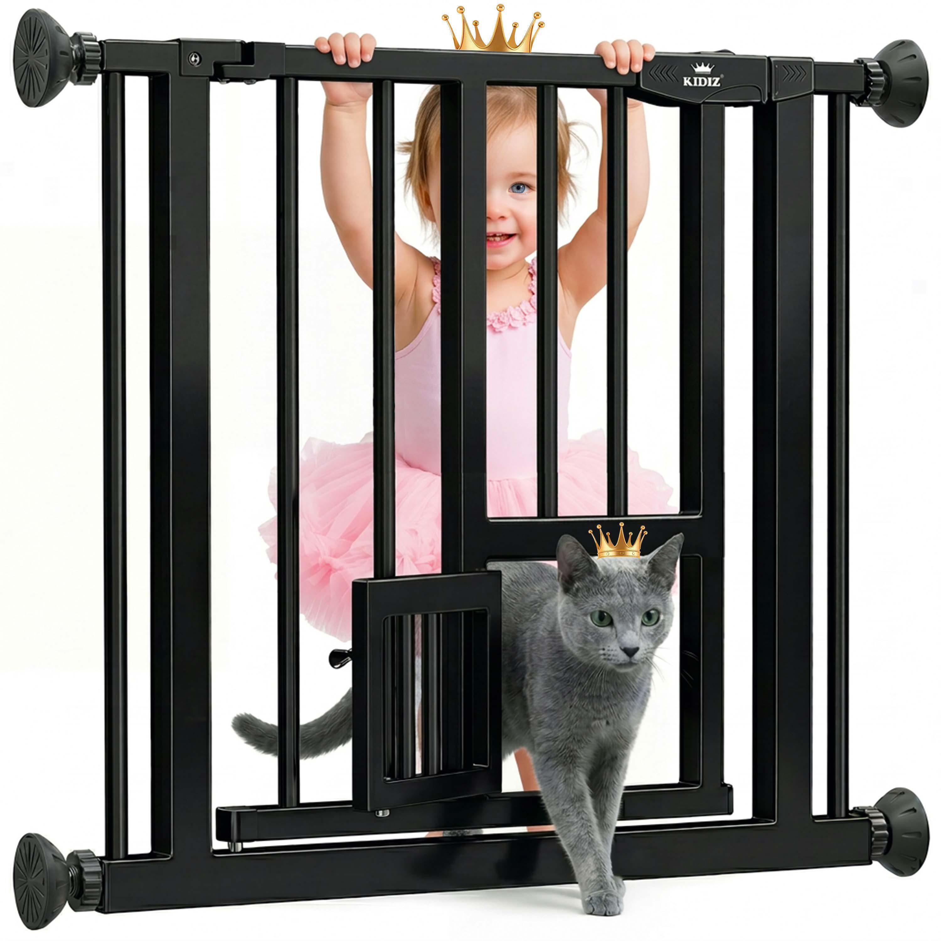 KIDIZ Türschutzgitter, Absperrgitter zum Klemmen mit Katzenklappe Treppenschutzgitter
