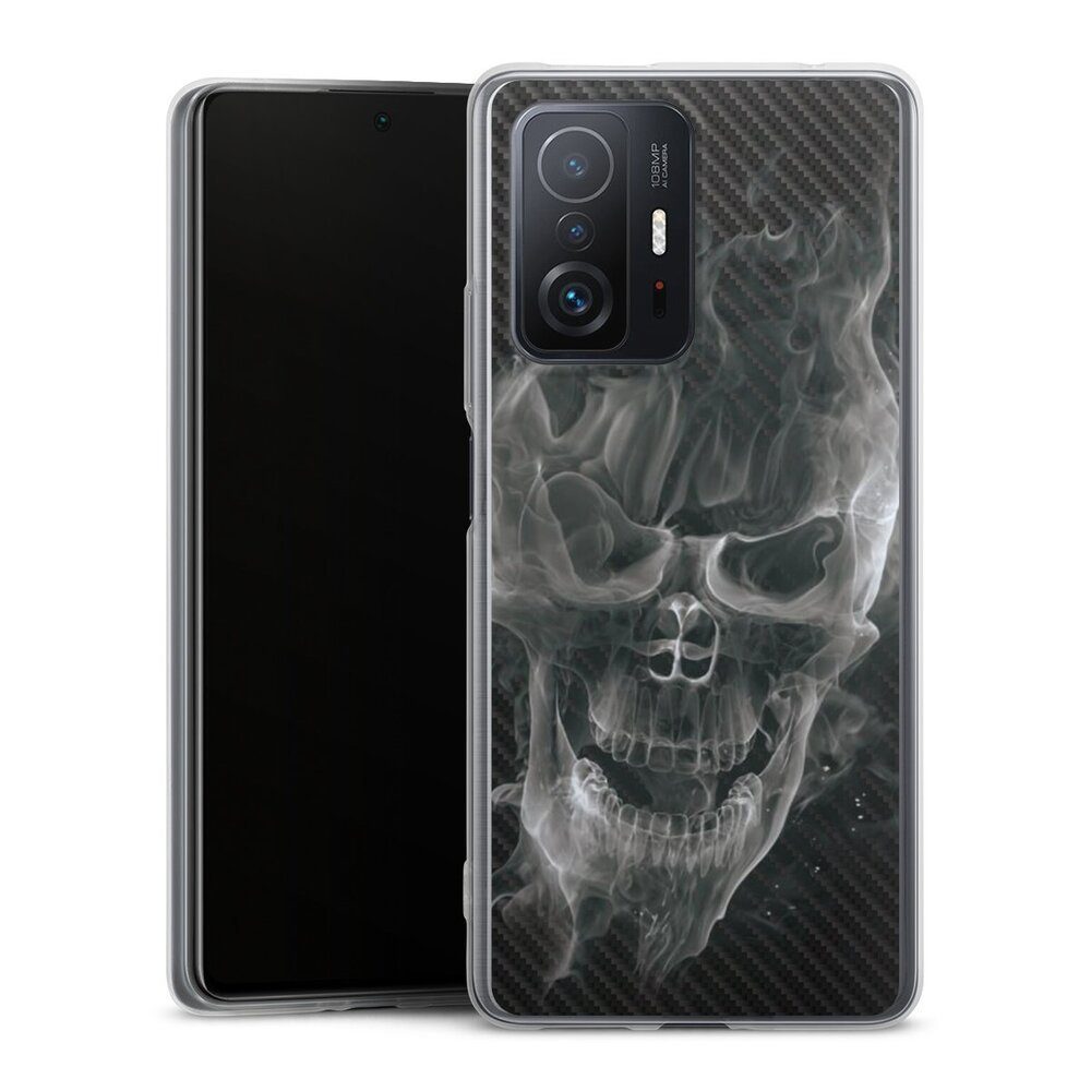 DeinDesign Handyhülle Totenkopf Schädel Carbon Smoke Skull Carbon, Xiaomi 11T Pro 5G Slim Case Silikon Hülle Ultra Dünn Schutzhülle