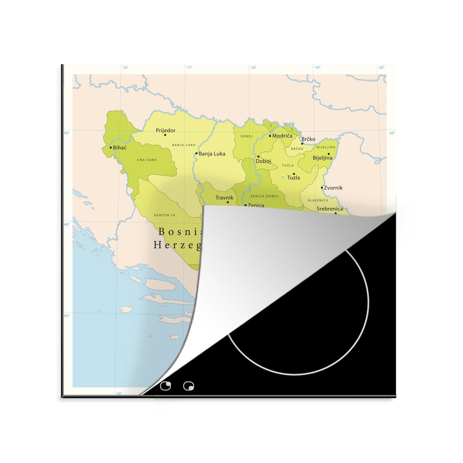 MuchoWow Herdblende-/Abdeckplatte Illustration von Bosnien und Herzegowina in Grün, Vinyl, (1 tlg), 78x78 cm, Ceranfeldabdeckung, Arbeitsplatte für küche