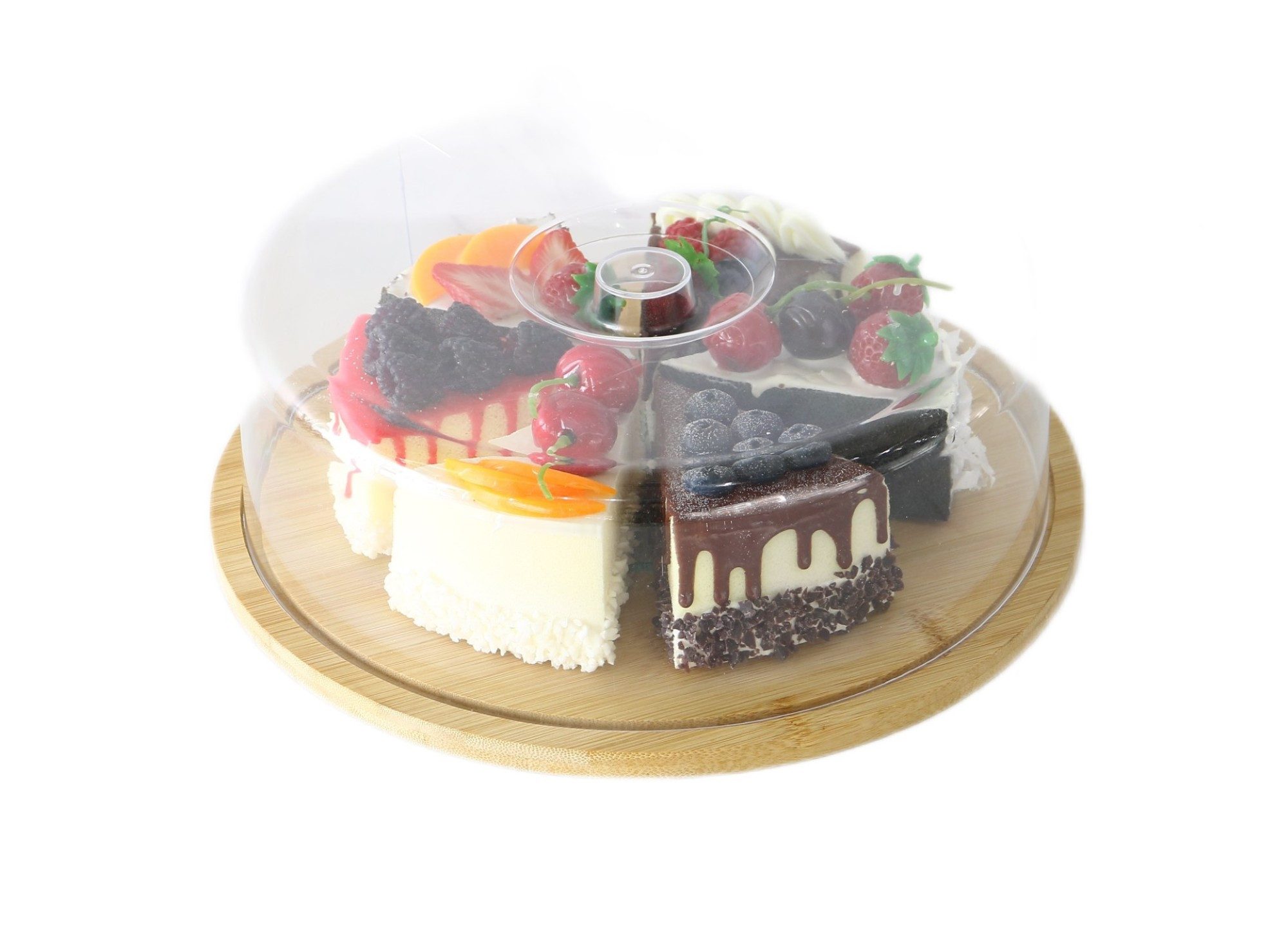 Cheffinger Tortenglocke Bambus Kuchenglocke / Käseglocke mit transparenter Haube,(1-tlg) aus Bambusholz, für Kuchen, Torten, Aufschnitt und Käse