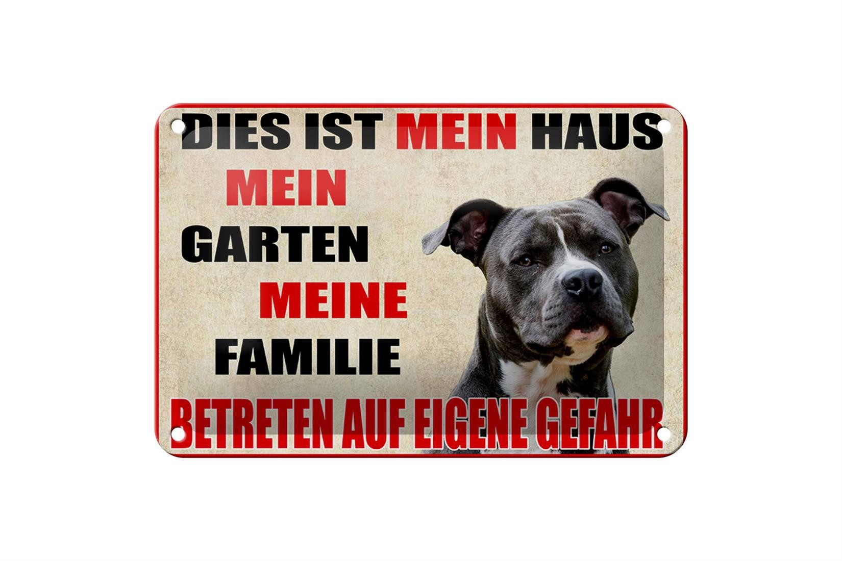Femer GmbH Metallschild Hinweis 18x12cm Hund dies ist mein Haus Garten, (1 St), gewölbte Oberfläche, abgerundete Ecken, umgeschlagene Kanten