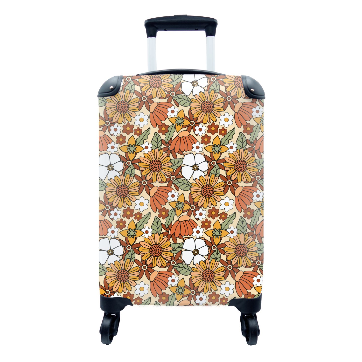 Vintage Trolley, - - Muster, Handgepäck MuchoWow Handgepäckkoffer für mit Reisetasche Rollen, Reisekoffer Ferien, 4 rollen, Blumen