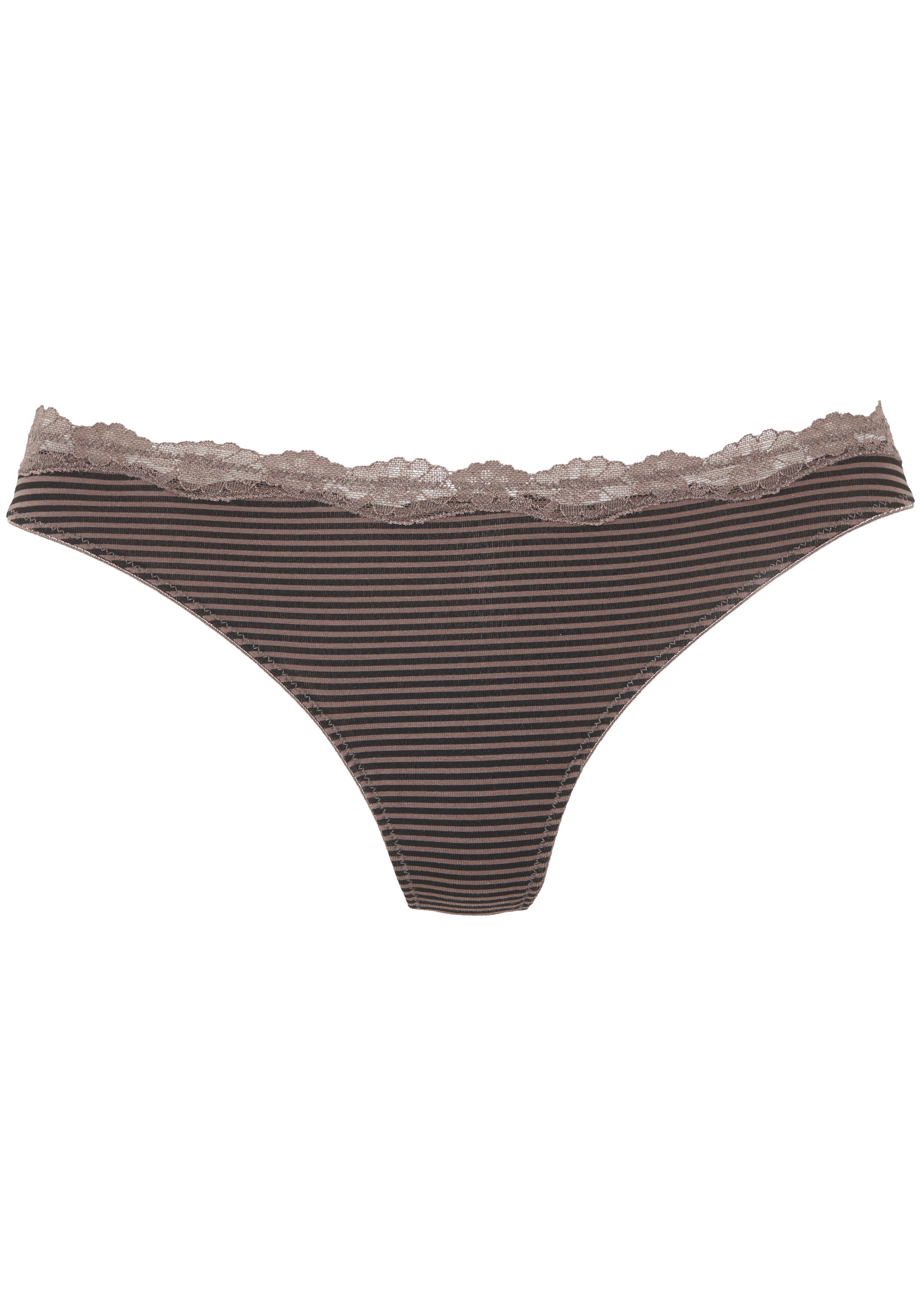 LASCANA String (3er-Pack) aus elastischer Baumwolle mit zarter Spitze