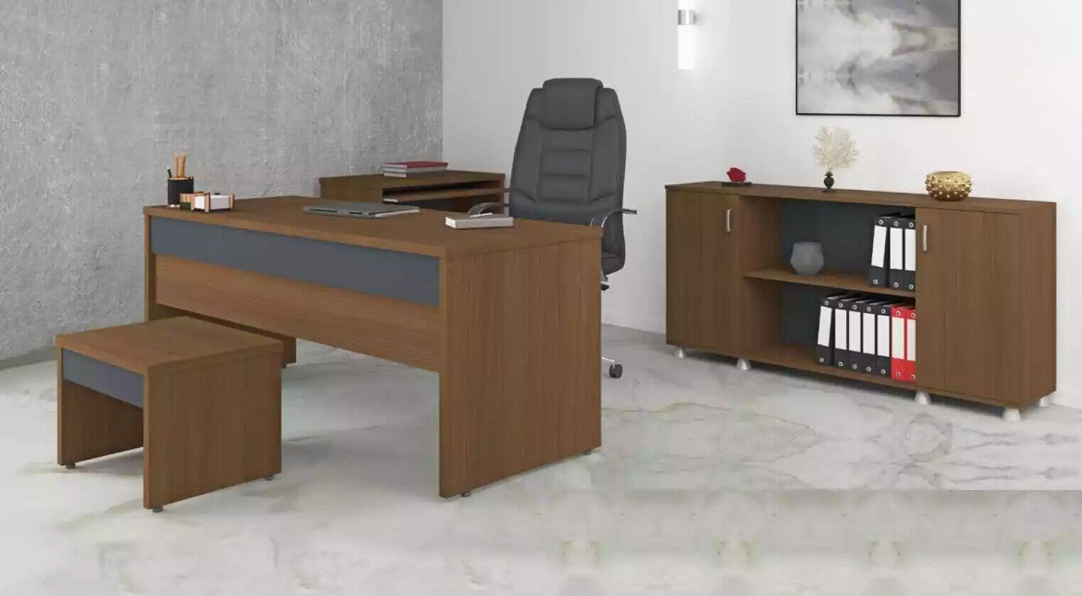 JVmoebel Schreibtisch Tisch Büro Arbeitszimmer Büromöbel Holzmöbel Schreibtische Schränke (3-St., Schrank, Schreibtisch, Couchtisch), Made in Europa