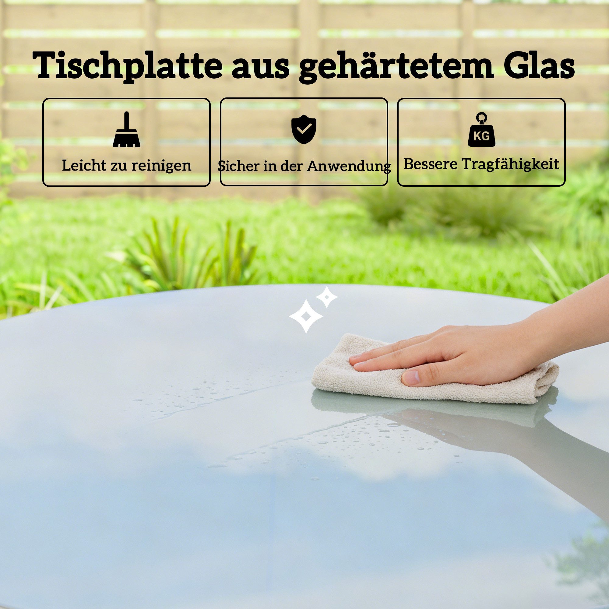 Outsunny Gartentisch Stahl Balkontisch mit Stahlrahmen, PE-Rattan-Rand (4 Personen Campingtisch, 1-St., Buffettisch), für Garten, Terrasse, Balkon, Grau – Bild 4 von 5