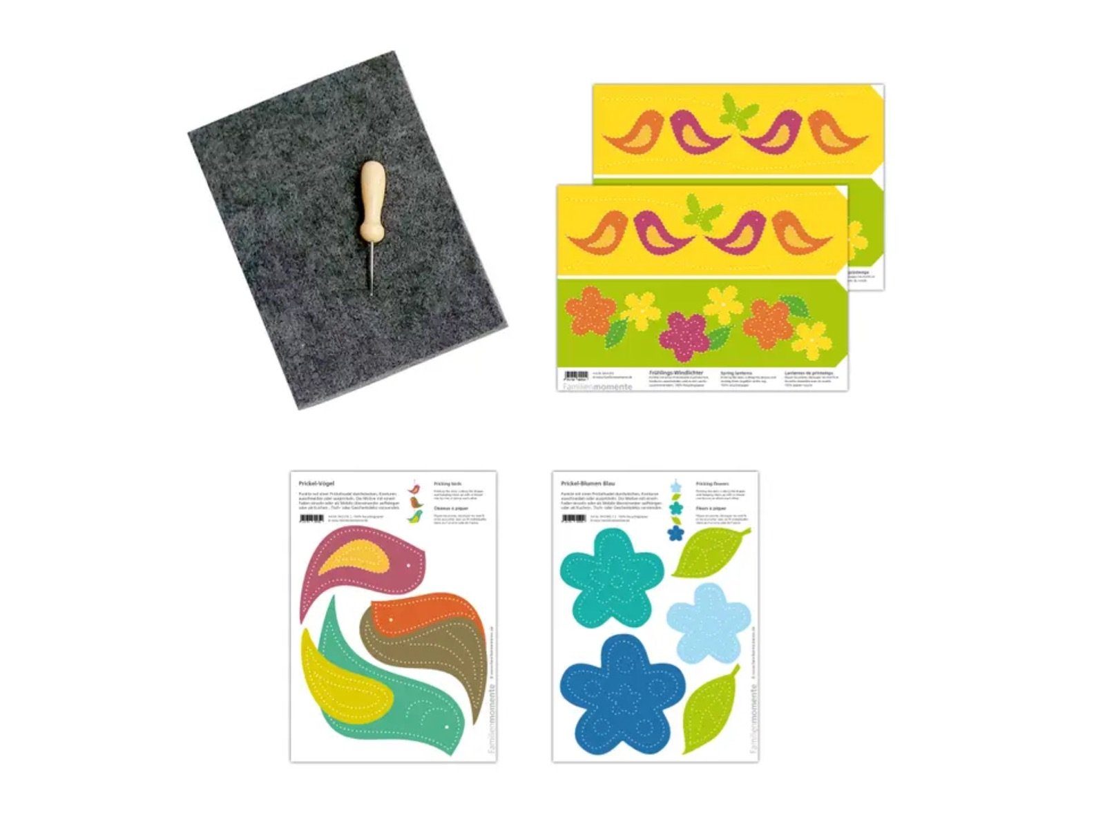 LK Trend & Style Bastelkartonpapier Prickelset mit Filz Ostern Frühling, Biene, Küken,Schmetterling und Hase warten auf dich Prickelset Frühling | Papier
