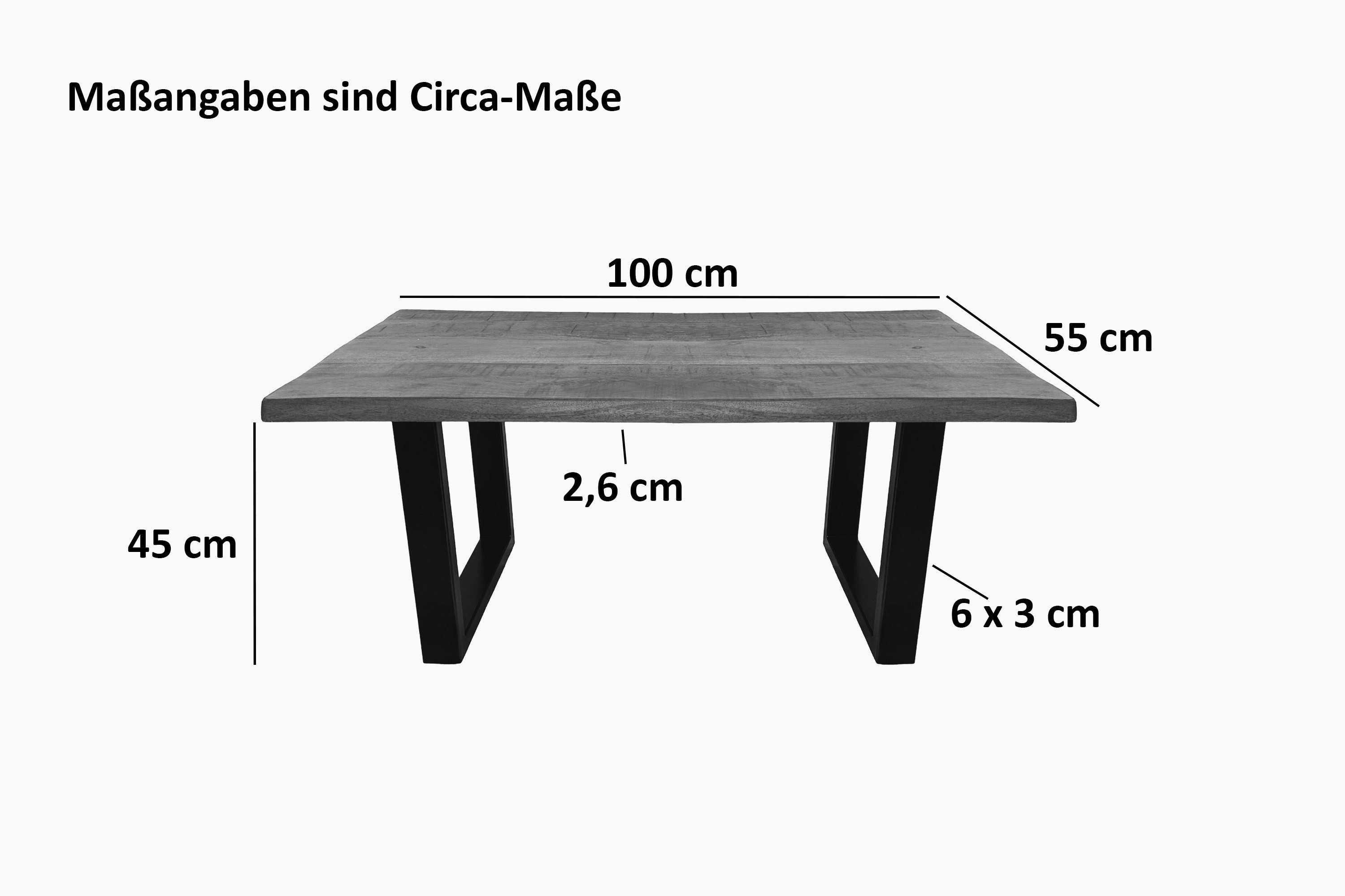 SAM® Couchtisch Nayla, Baumkante, Mango, Metallgestell U-Form schwarz