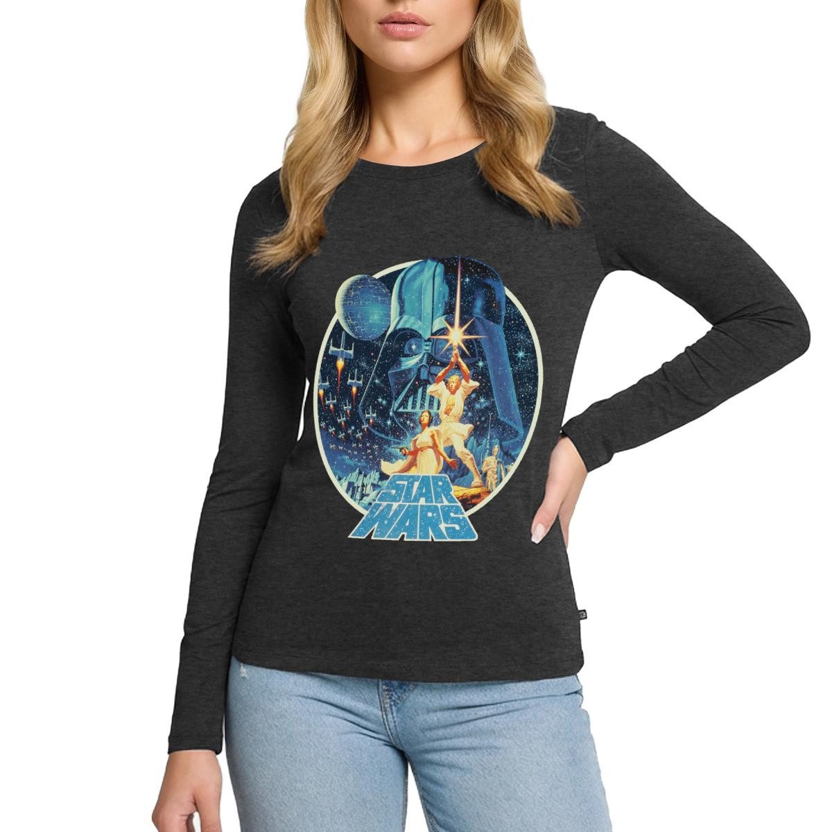 Spreadshirt T-Shirt Star Wars Galaxie Mit Ikonischen Charakteren Premium Langarmshirt Dame (1-tlg)