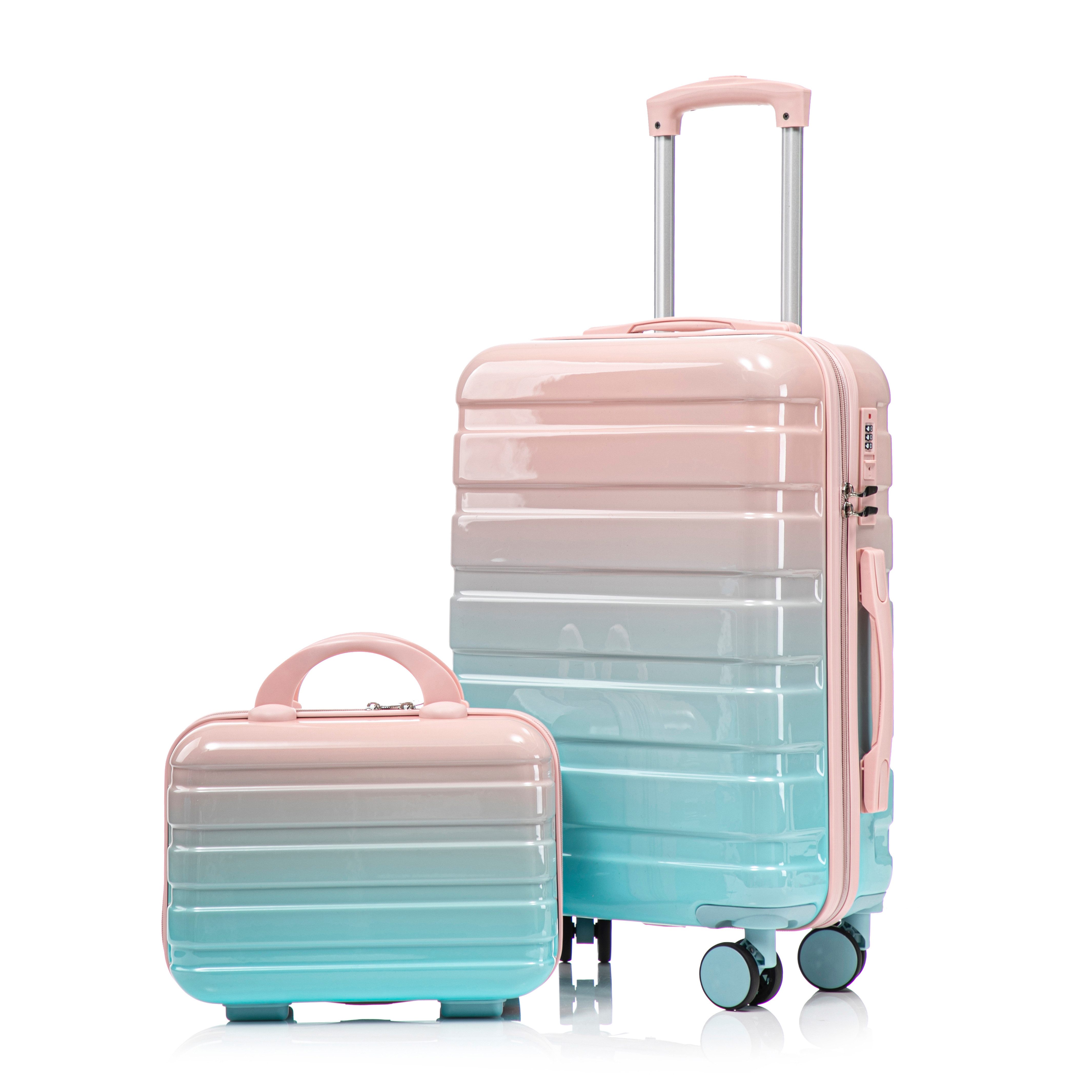 OKWISH Kofferset Trolleyset Hartschalen, 4 Rollen, (mit Seitenhandgriffen, Schutzfüßen, 2 tlg)