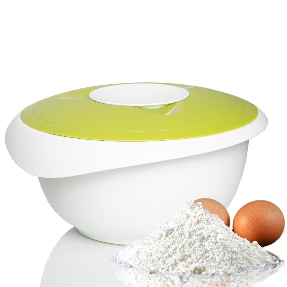 WESTMARK Rührschüssel mit zweigeteiltem Deckel, 2,5 l, Mit Ausgießer, Kunststoff, Weiß/Apfel, PP, PE
