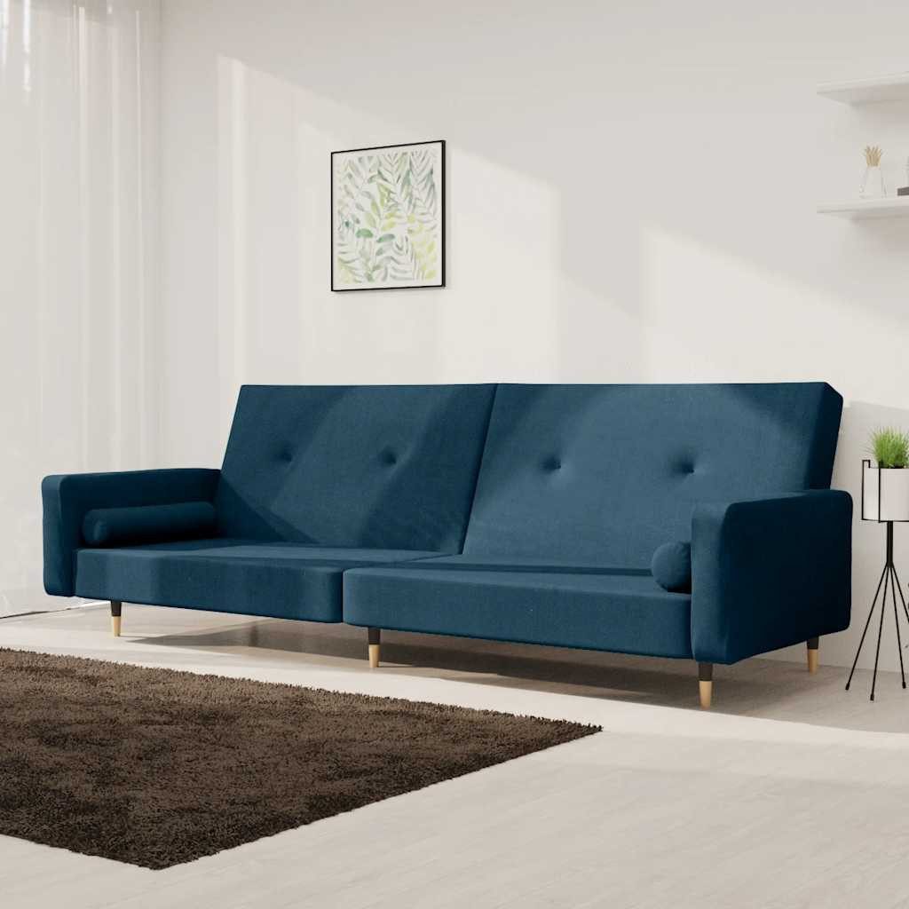 vidaXL Sofa Schlafsofa 2-Sitzer mit 2 Kissen Blau Samt, 1 Teile