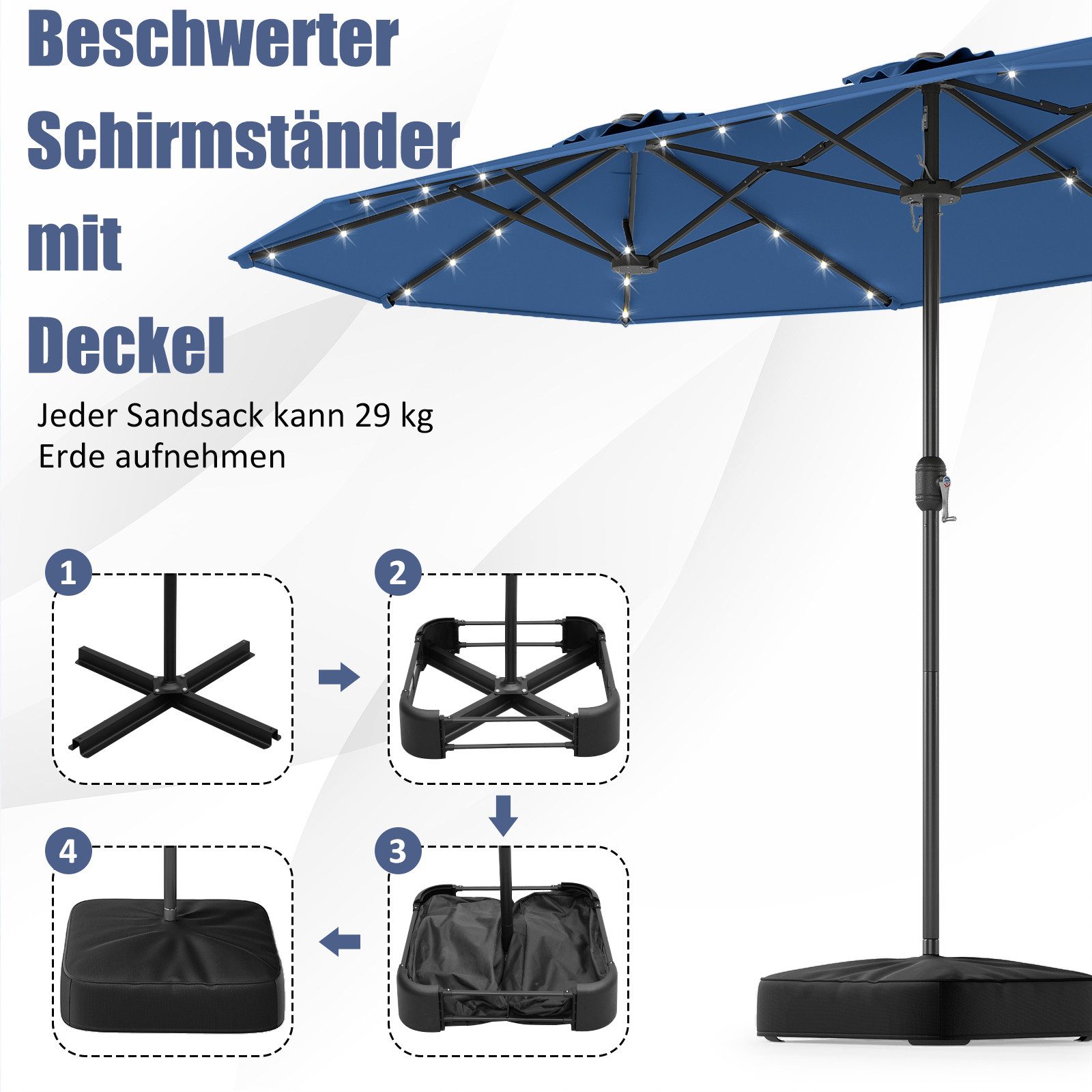 KOMFOTTEU Sonnenschirm, LED Doppelsonnenschirm mit Ständer, günstig online kaufen
