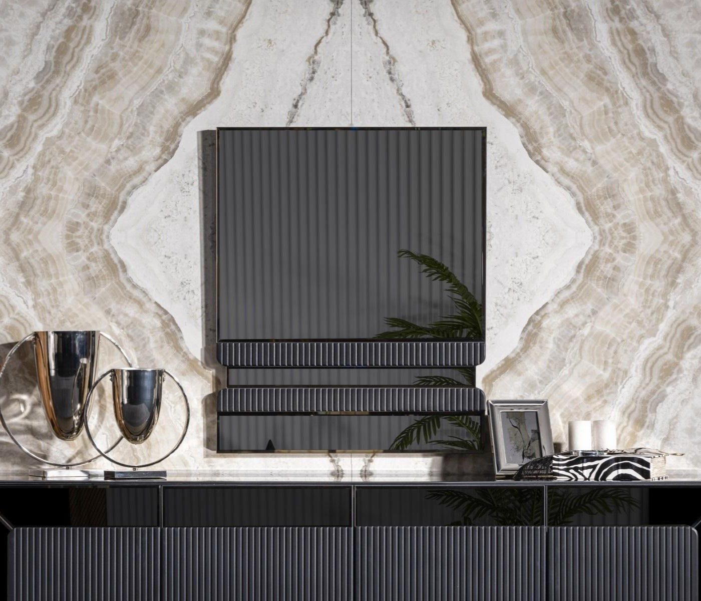 Xlmoebel Wandspiegel Grauer Holz- und Glasspiegel, eleganter Wandspiegel, Made in Europa