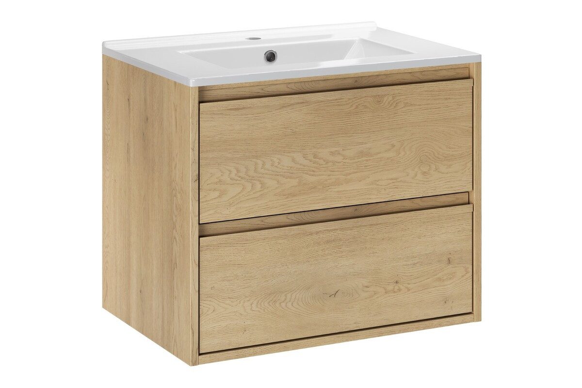 einfachgutemoebel Waschtisch-Set Waschplatz VANDA CREMONA 60cm Schubfach, mit Einbaubecken, cream oak, (Badmöbel Set, 1-St., Waschtisch Unterschrank)