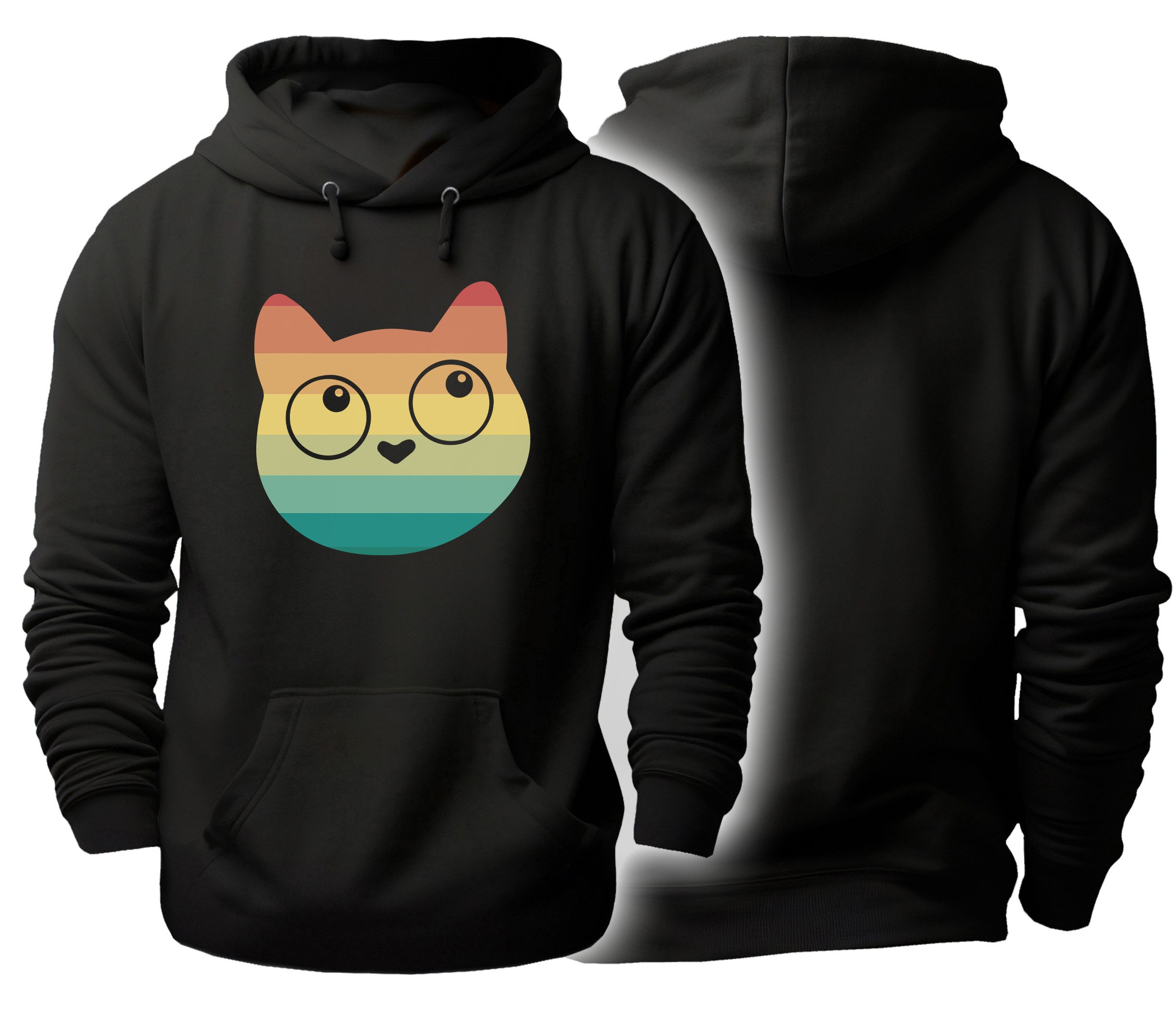 MyDesign24 Hoodie Katzen Kapuzen Pulli - Cartoon Katzengesicht Herren und Damen Kapuzensweater i128