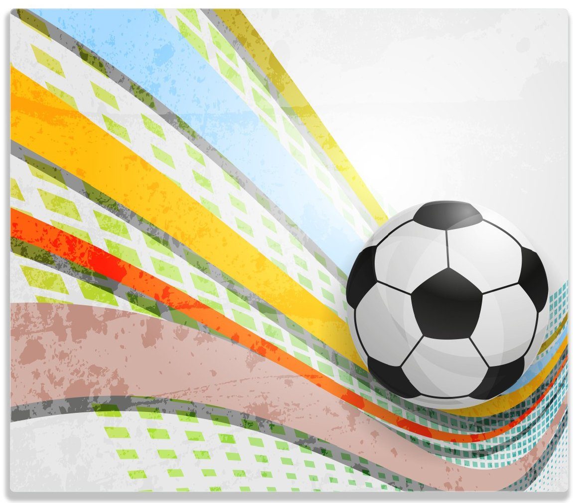 Wallario Herd-Abdeckplatte Fußball - Ball in bunten Wellen I, ESG-Sicherheitsglas, (Glasplatte, 1 tlg., inkl. 5mm Noppen), verschiedene Größen