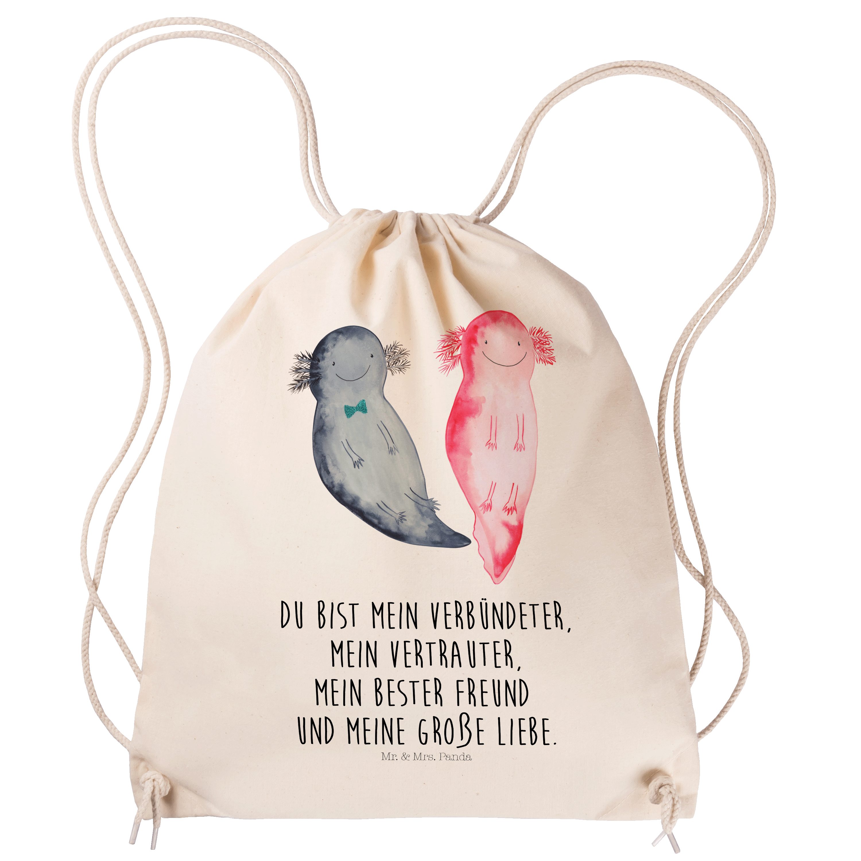 Mr. & Mrs. Panda Sporttasche Axolotl Axel+Lotte - Transparent - Geschenk, Liebe, Verlobter, Molch, (1-tlg) | Canvas-Taschen