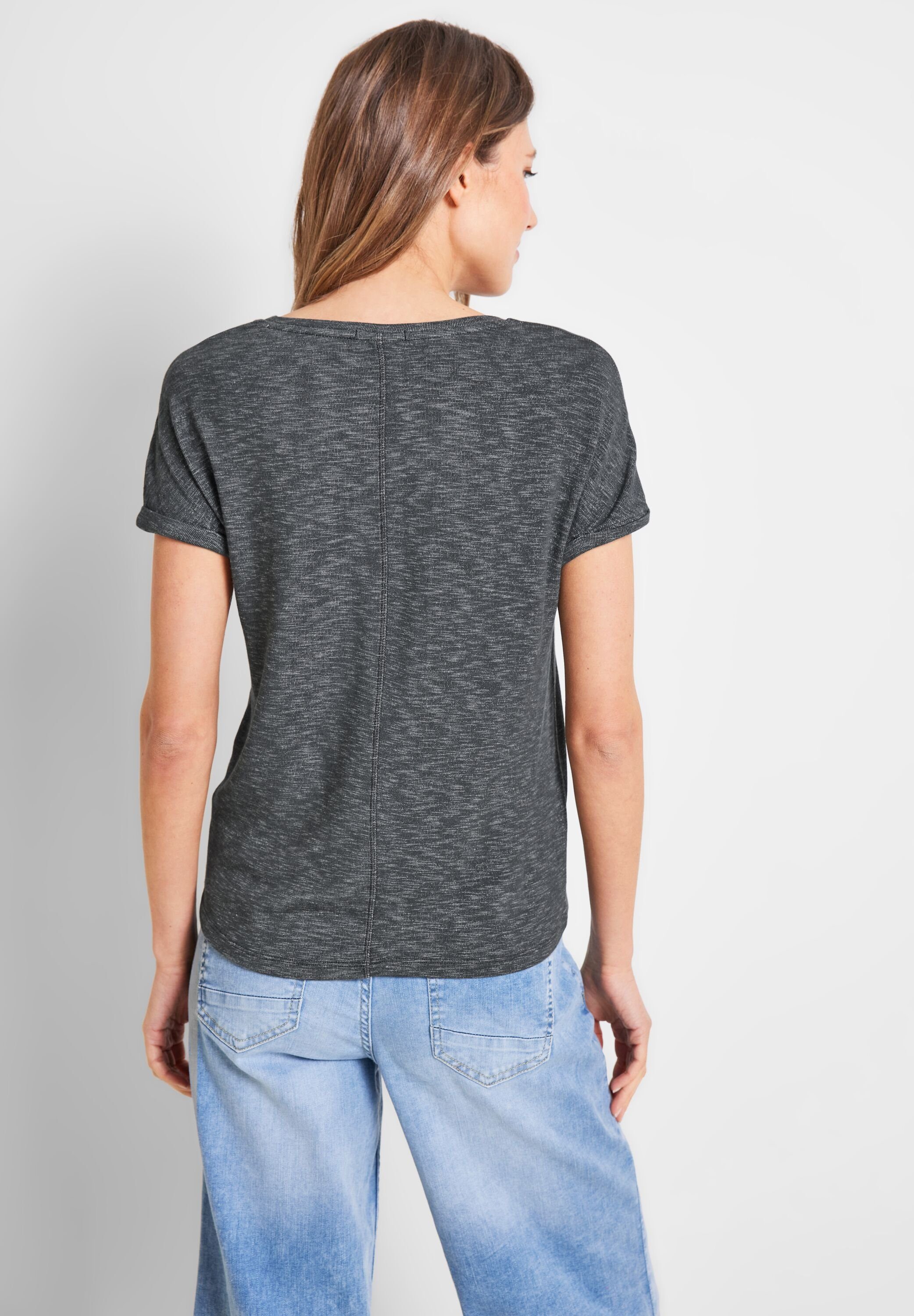 Cecil T-Shirt mit abgerundetem V-Ausschnitt, Melange Optik
