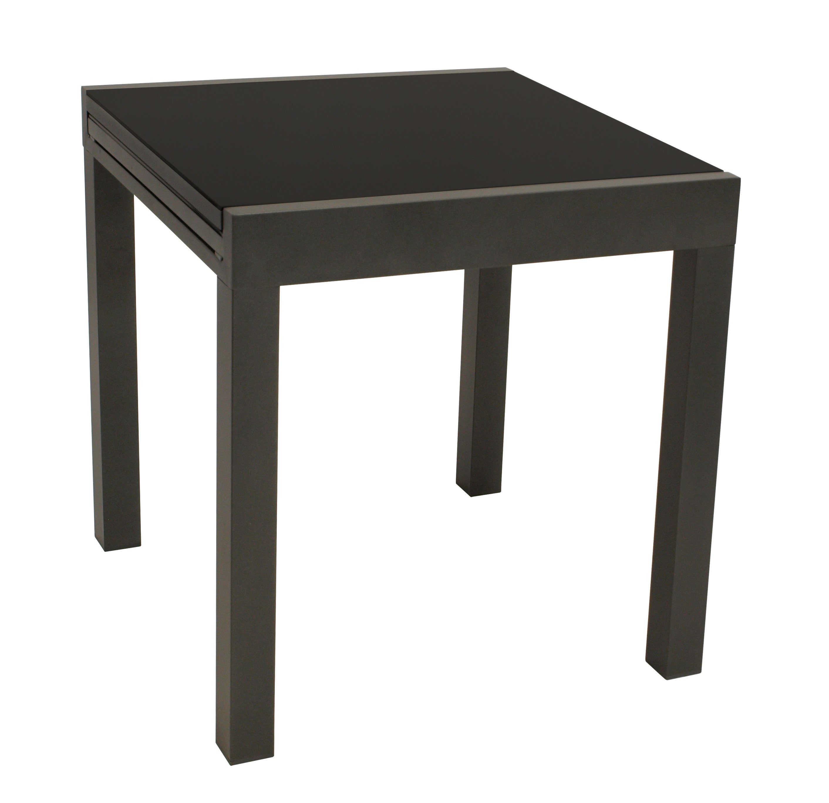 DEGAMO Gartentisch ELBA (1-St), 70x70cm, ausziehbar auf 140cm, Aluminium anthrazit + Glas schwarz