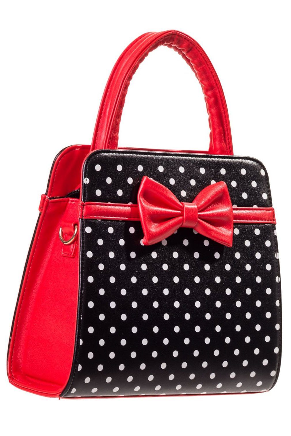 Banned Handtasche Carla Polka Dot Schwarz, Vintage Kunstleder Zierschleife günstig online kaufen
